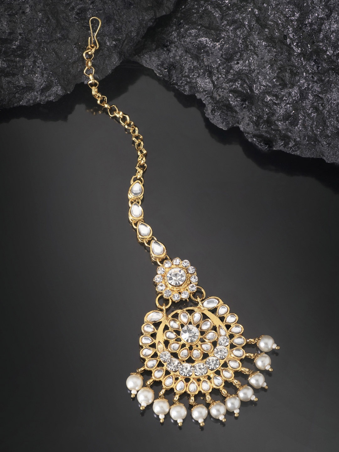 

Peora Gold Plated & White Kundan Studded Maang Tikka