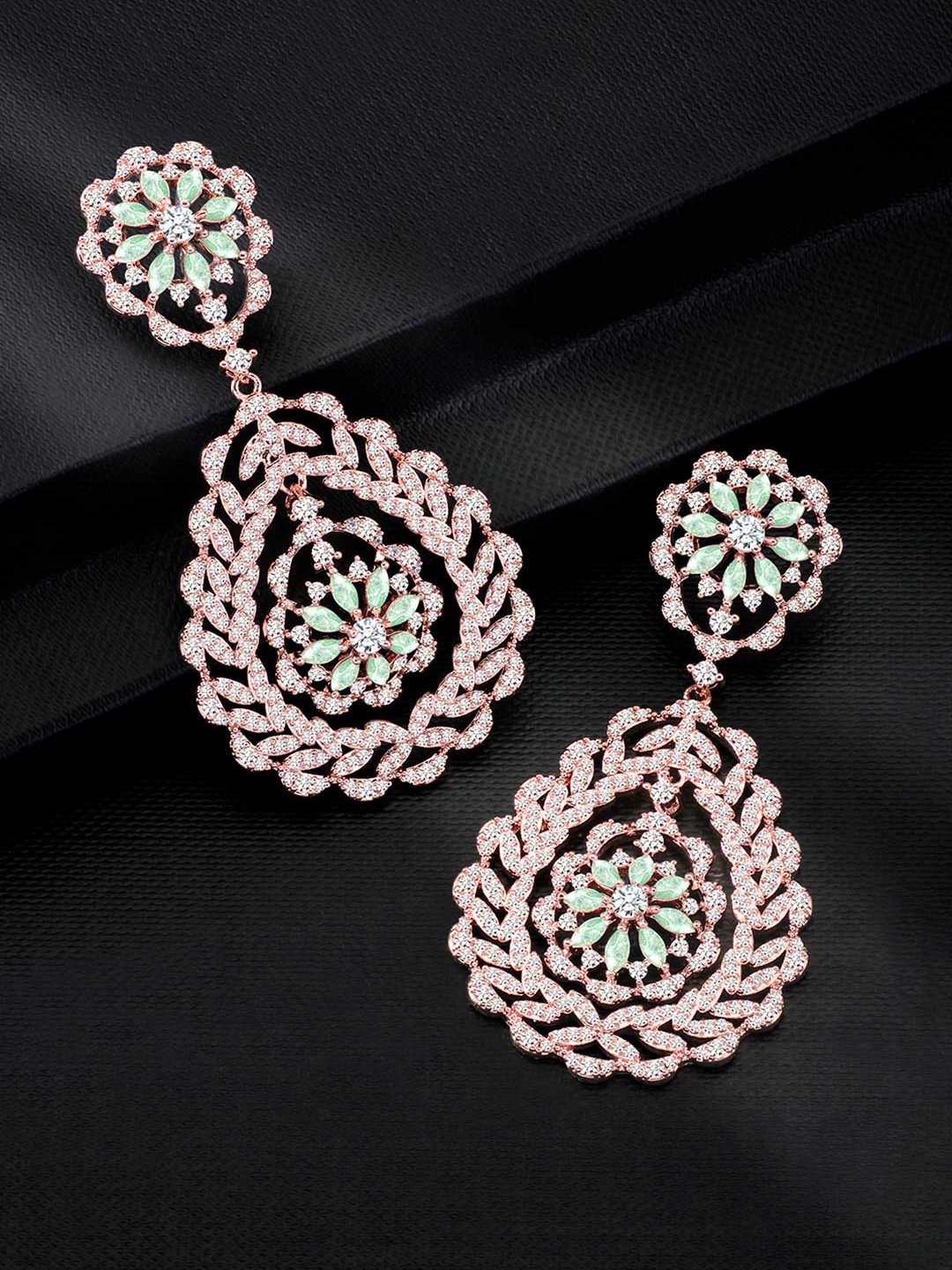 

Peora Rose Gold-Plated & Mint Green Teardrop Shaped Drop Earrings