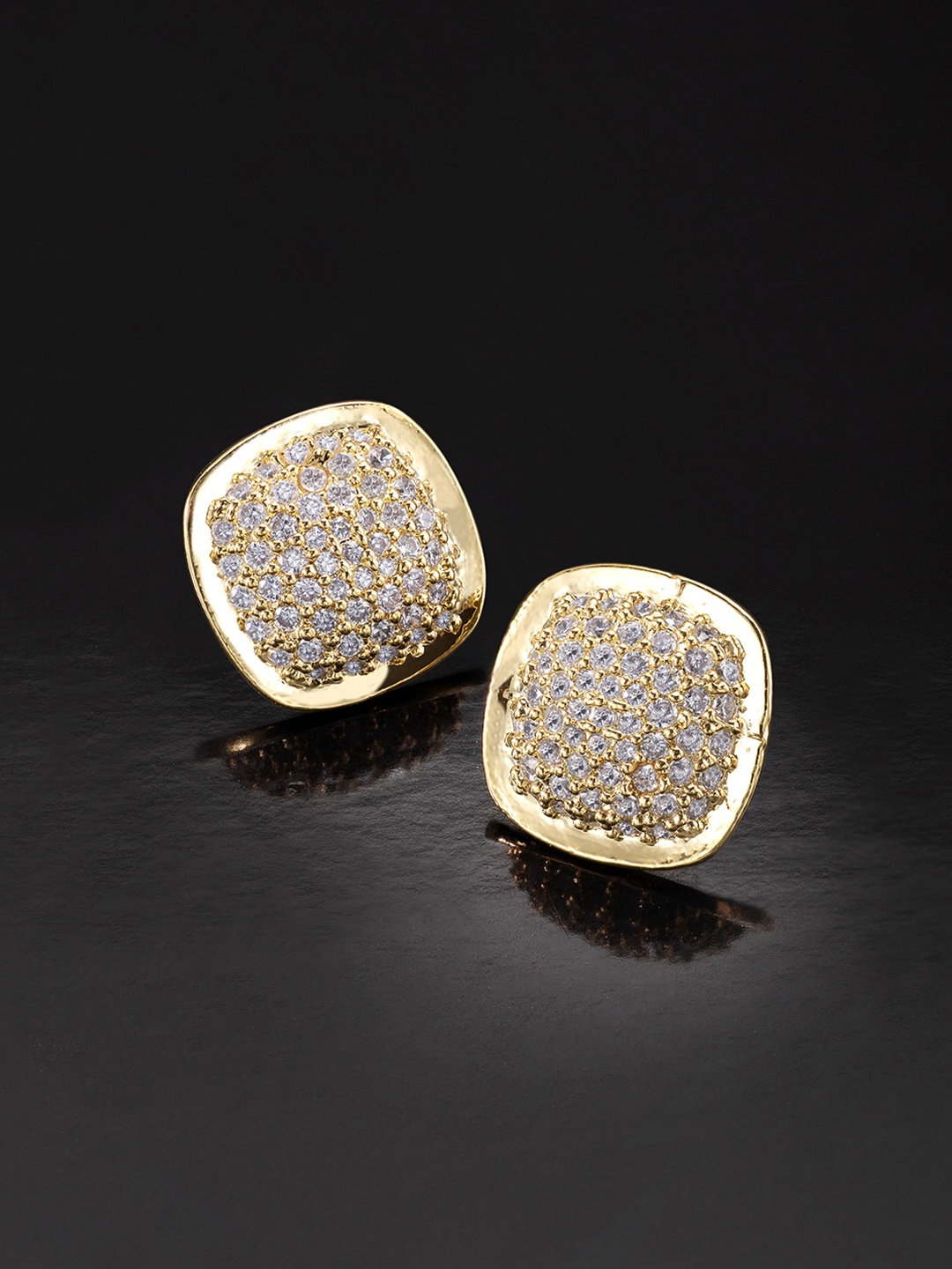 

Peora Gold-Plated Cubic Zirconia Studded Square Studs