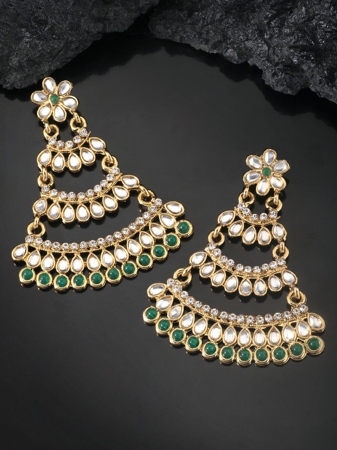 

Peora Green & Gold-Toned Classic Drop Earrings
