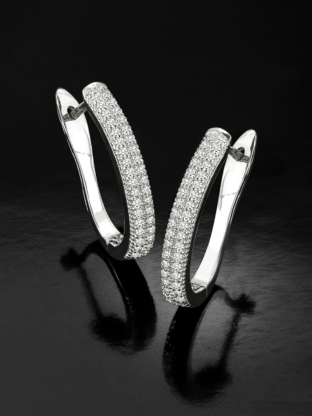 

Peora White & Silver-Plated Cubic Zirconia Studded Contemporary Hoop Earrings
