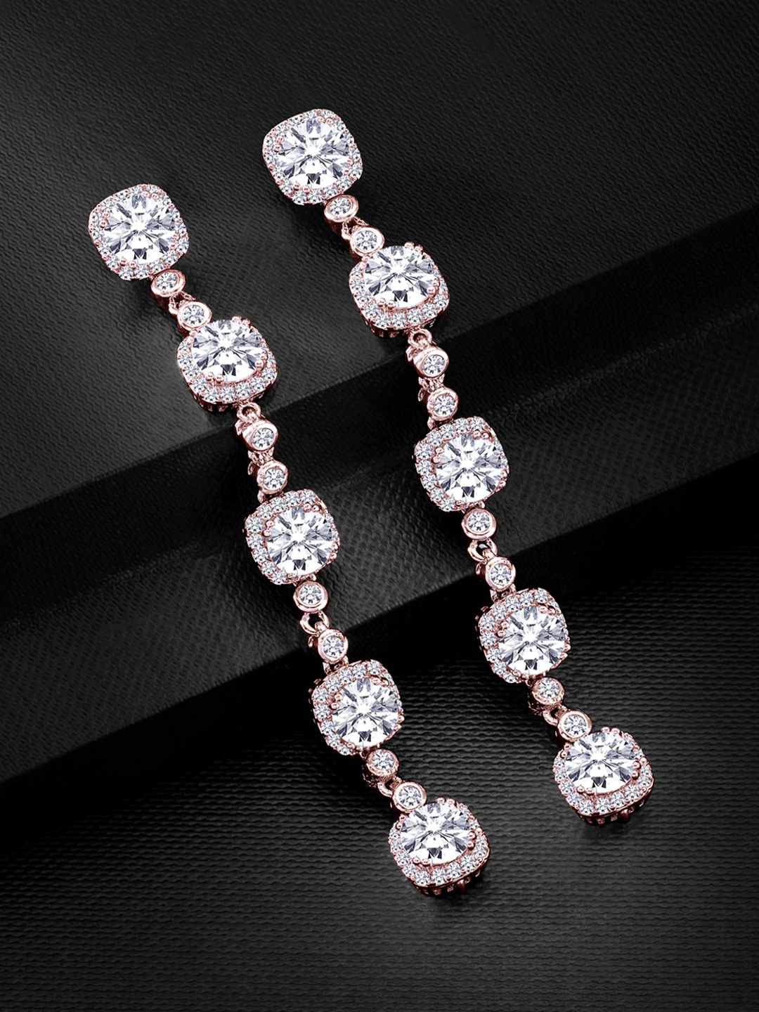 

Peora White Rose Gold Plated Cubic Zirconia Studded Contemporary Drop Earrings