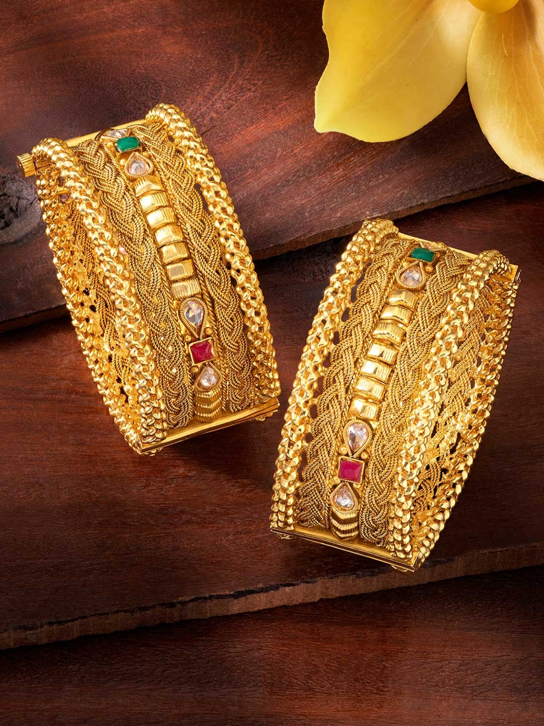 

Peora Set of 2 Gold-Plated Openable Handcrafted Kada Bangles