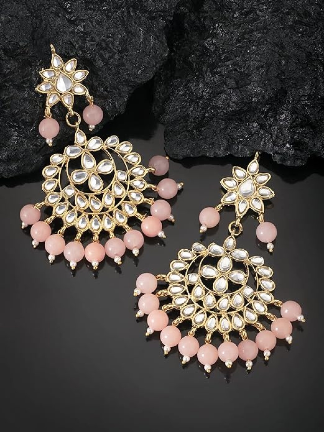 

Peora Peach-Coloured & Gold-Toned Classic Chandbalis