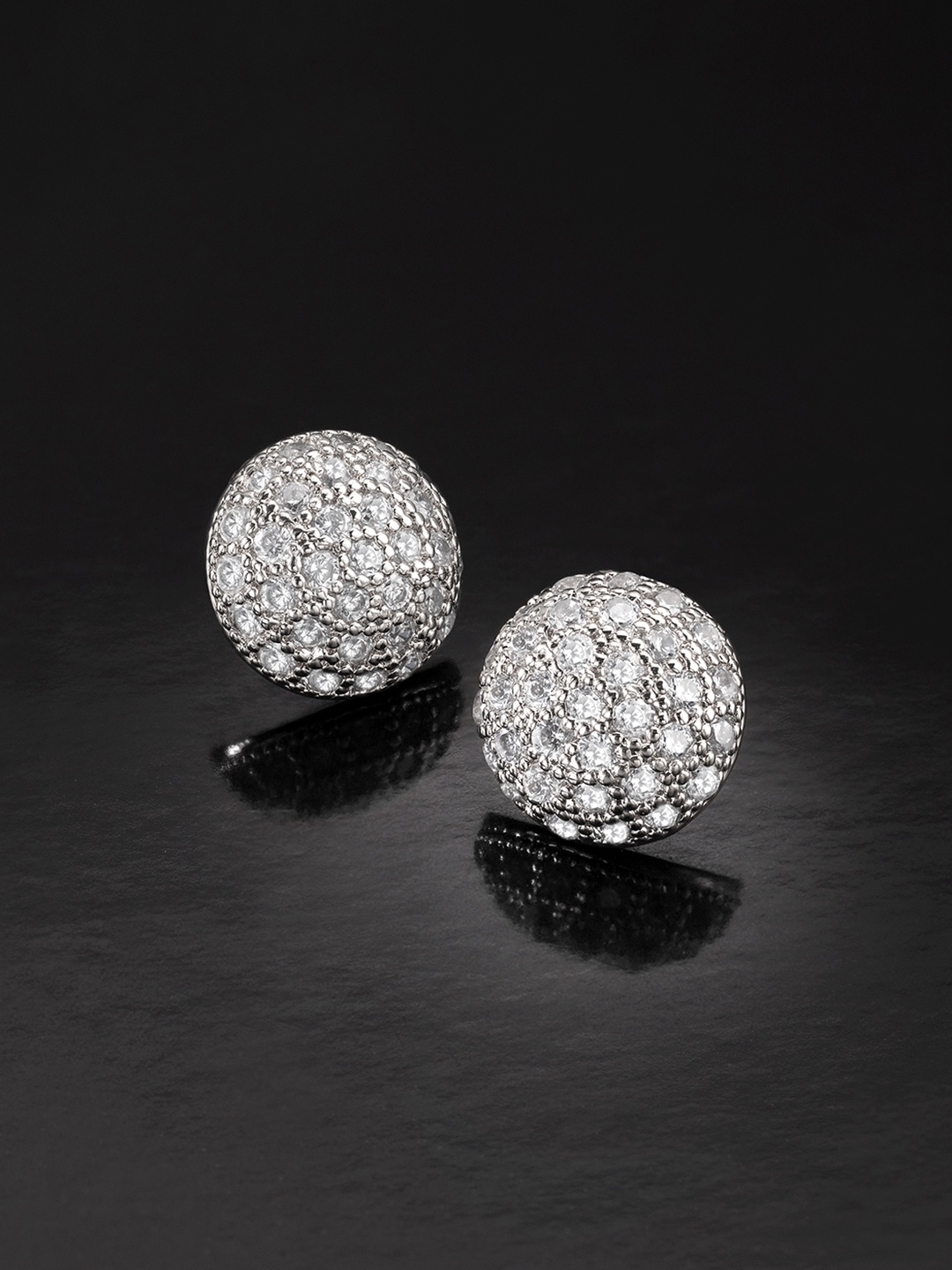 

Peora White Silver-Plated Cubic Zirconia Studded Dome Shaped Studs