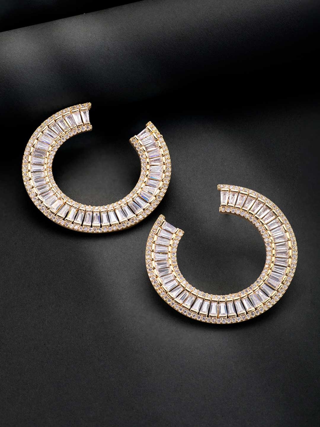 

Peora White & Gold-Plated CZ Studded Half Moon Stud