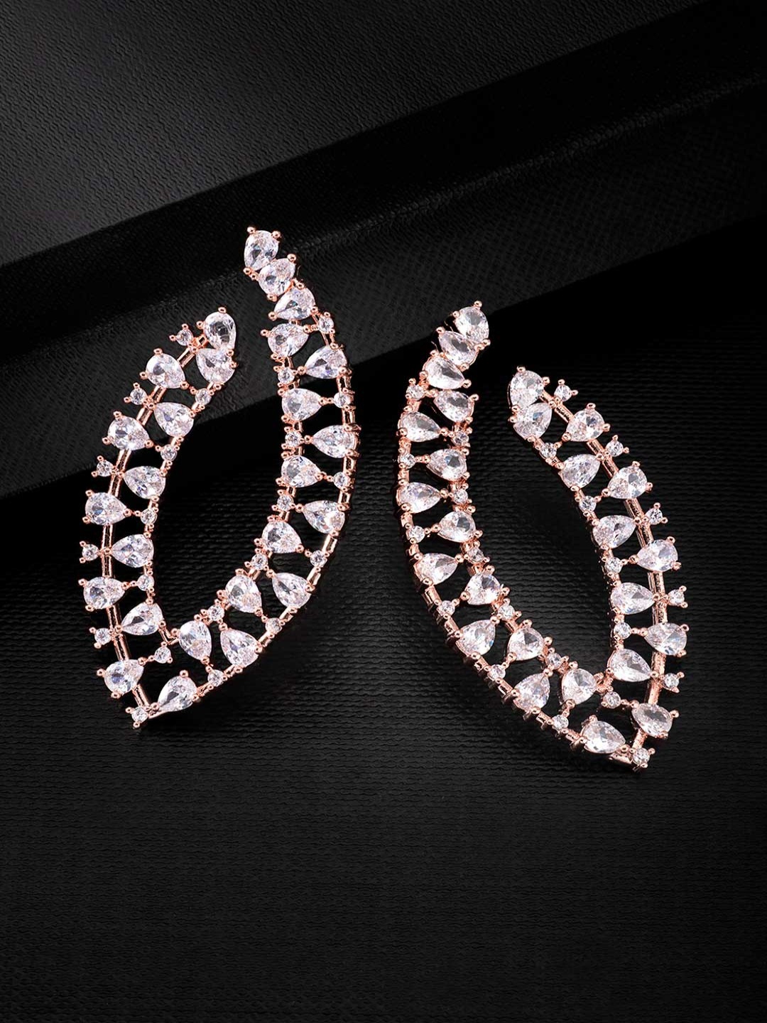 

Peora White & Rose Gold-Plated Cubic Zirconia Studded Contemporary Studs