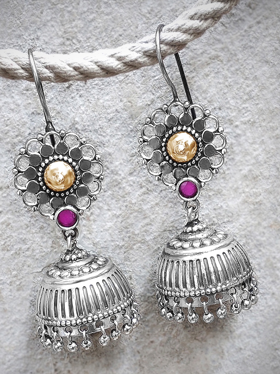 

Peora Oxidized Silver-Plated Dome Shaped Afghan Jhumkas