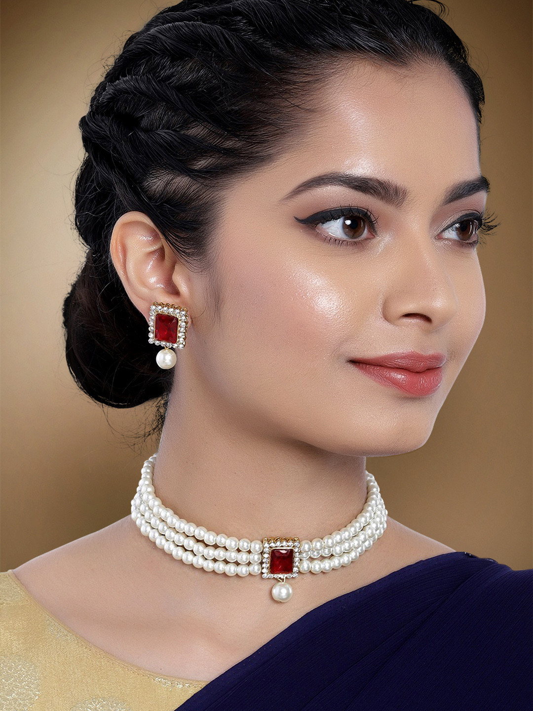 

Peora White & Maroon Gold-Plated Stone Studded Handcrafted Jewellery Set