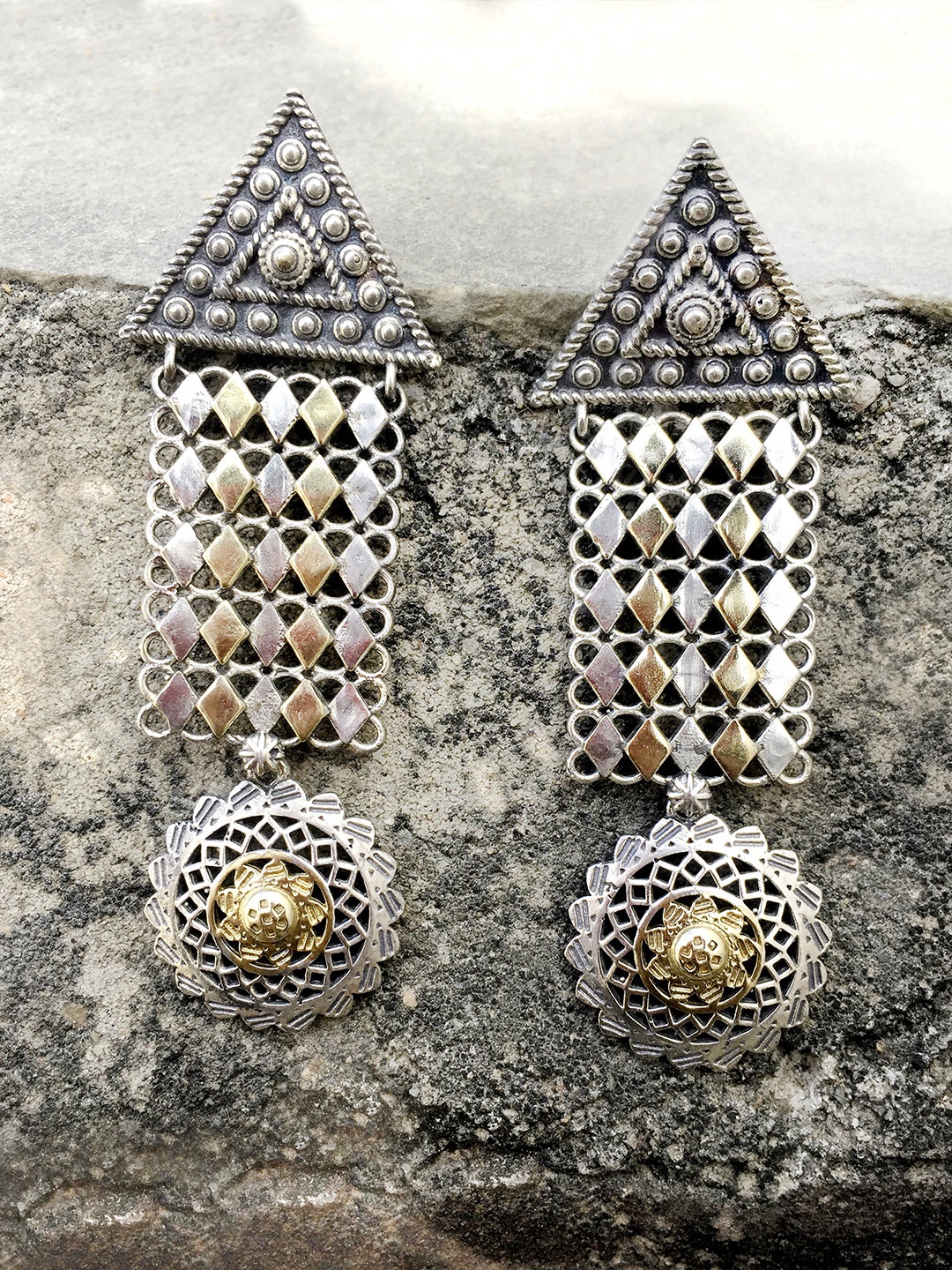 

Peora Oxidized Gold Silver-Plated Geometric Afghan Drop Earrings