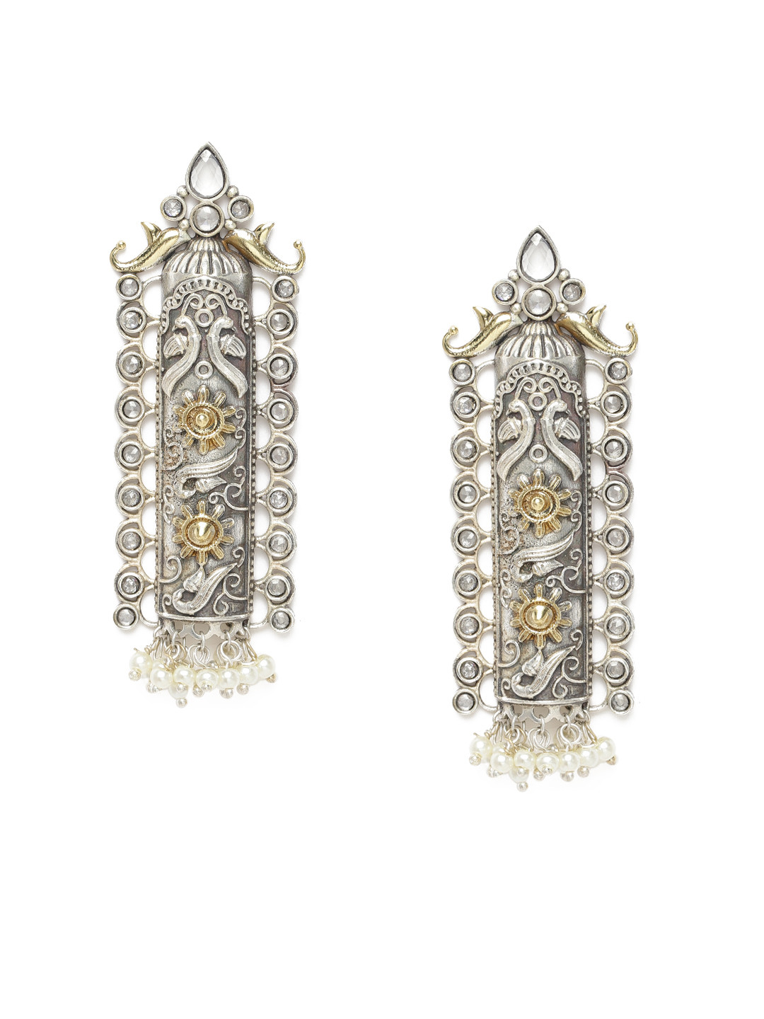 

Peora Silver-Plated & Gold-Toned Oxidised Classic Drop Earrings