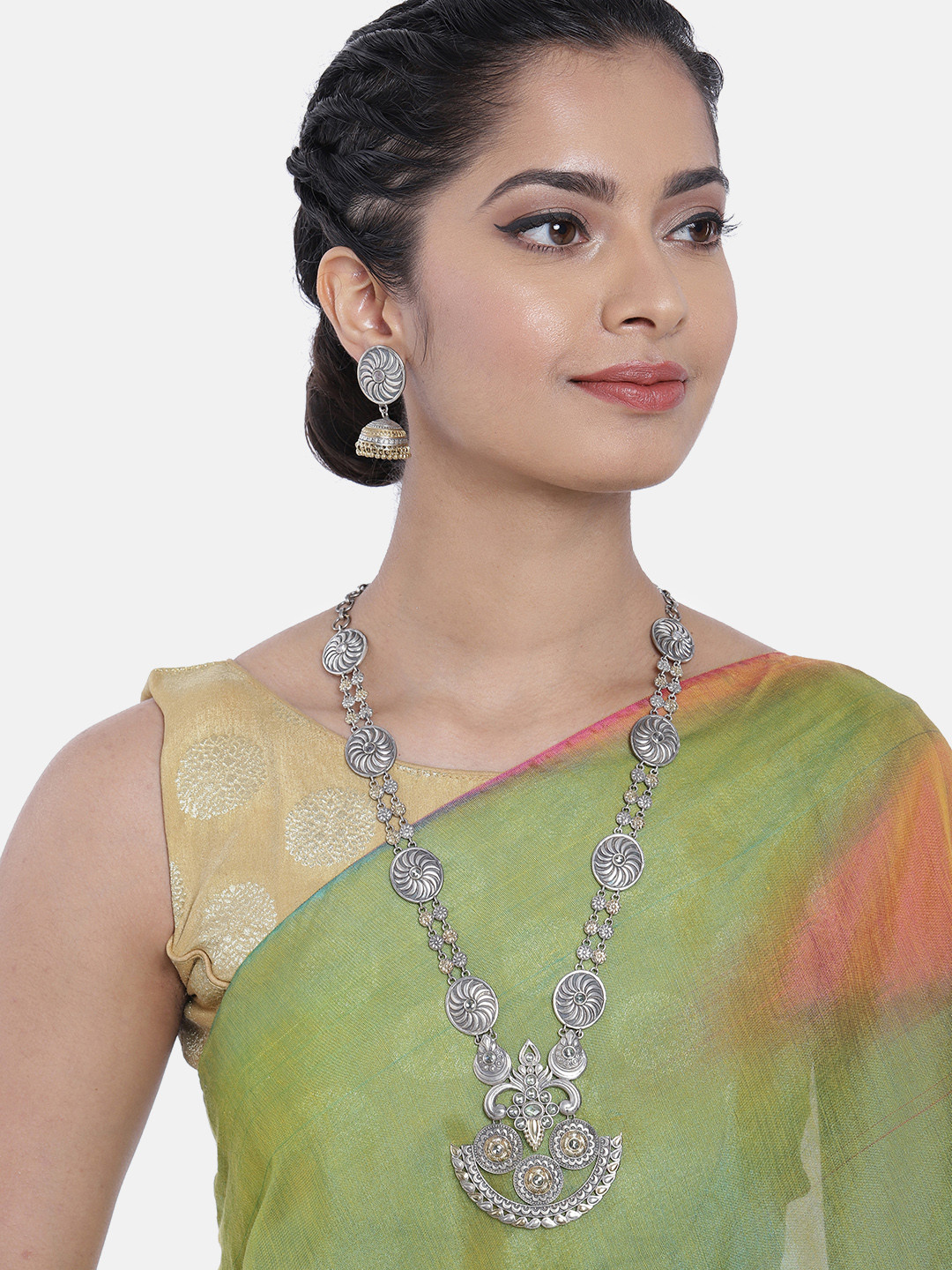 

Peora Oxidised Gold-toned & Silver-Plated Stone Studded Jewellery Set
