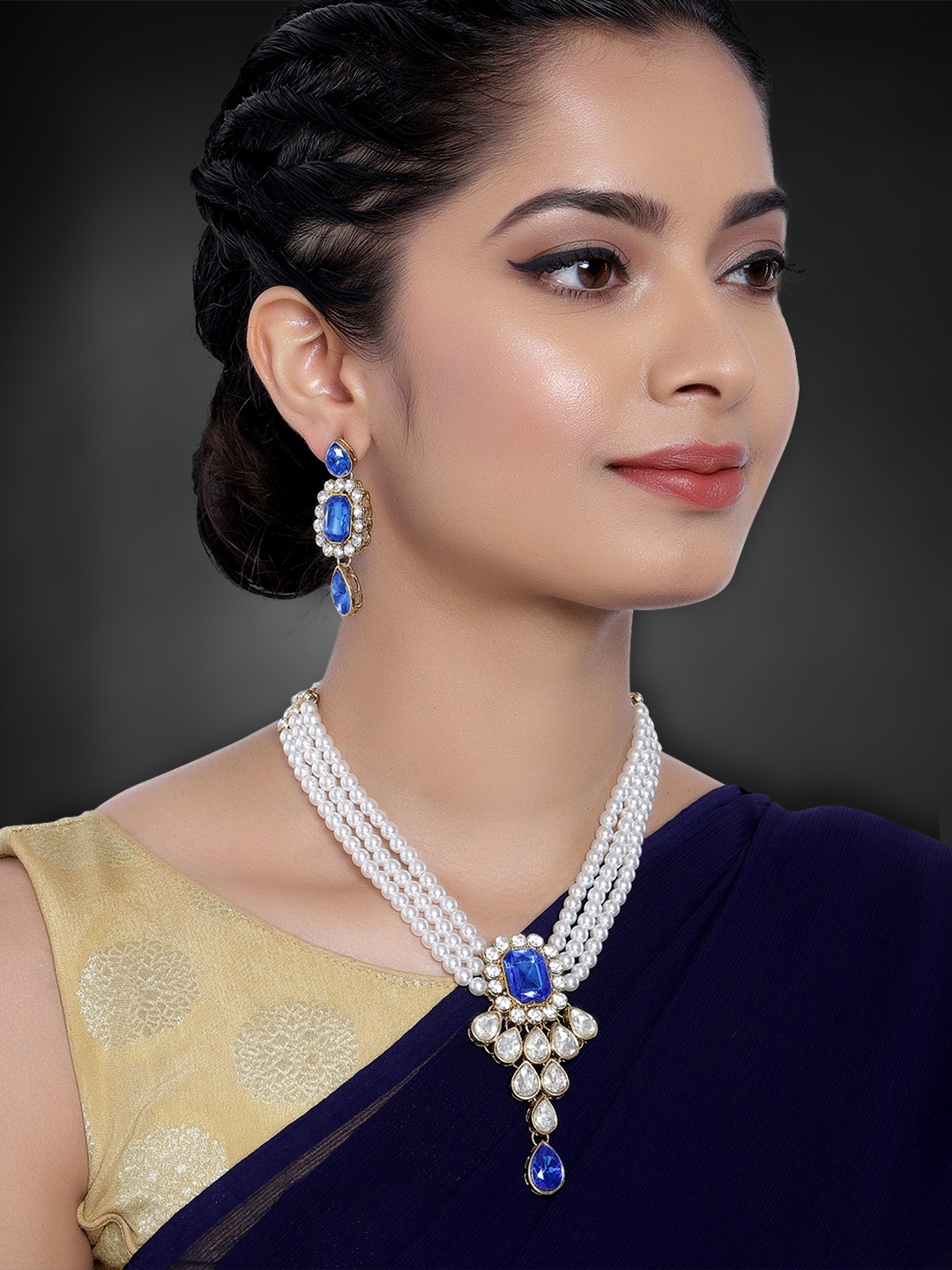 

Peora White & Blue Gold-Plated Crystal Studded Handcrafted Jewellery Set