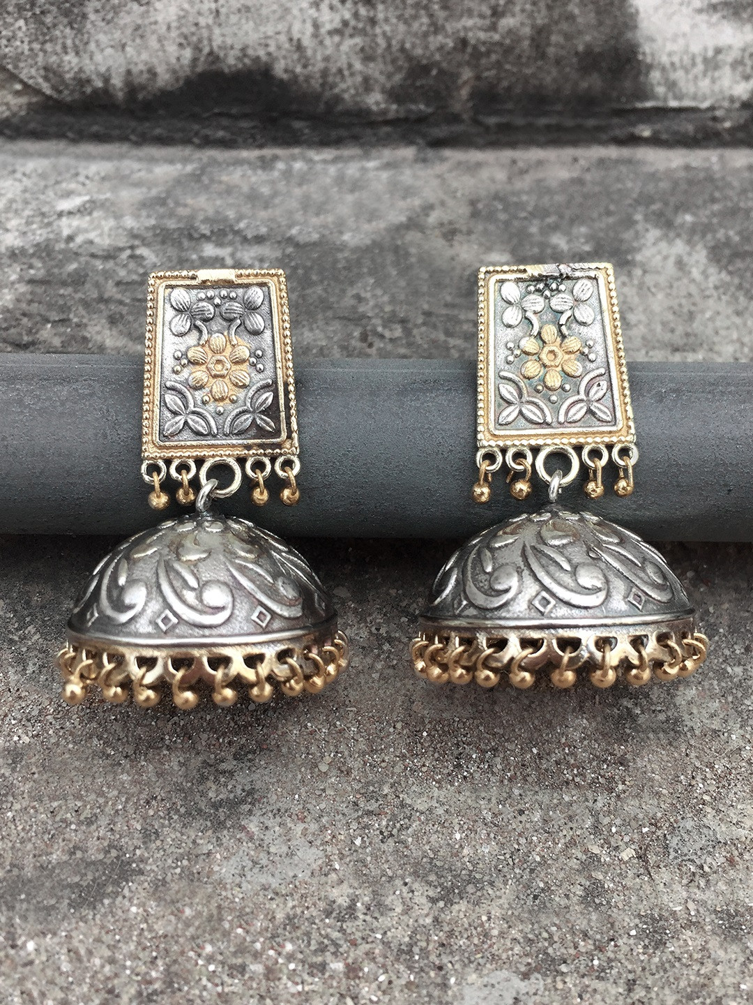 

Peora Oxidised Gold Silver-Plated Dome Shaped Jhumkas