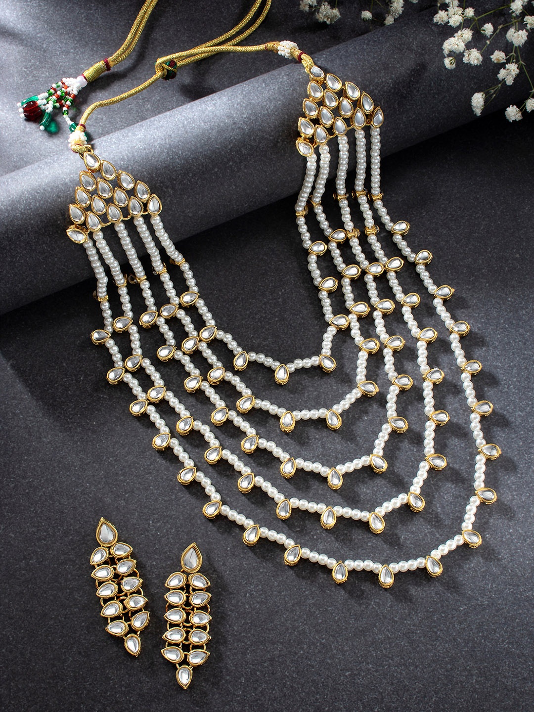 

Peora White Gold-Plated Kundan Layered Jadau Jewellery Set