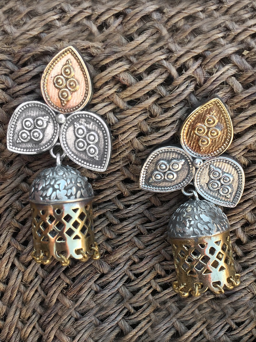 

Peora Silver Plated & Gold-Toned Oxidised Afghan Jhumkas