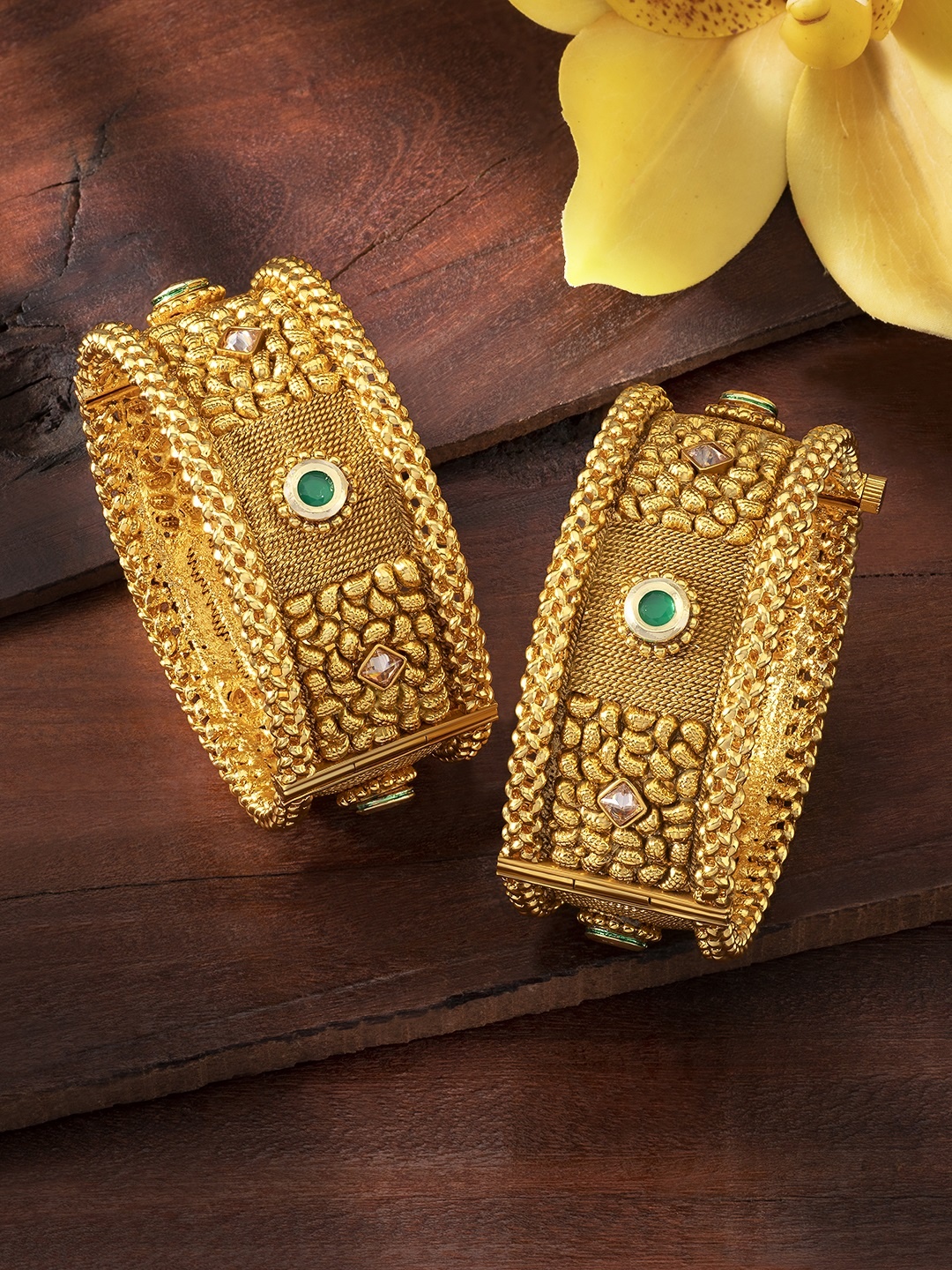 

Peora Set of 2 Gold-Plated Stone Studded Traditional Kada Bangles