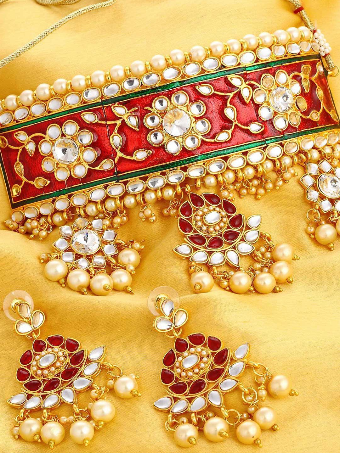 

Peora Gold-Plated & Red Meenakari Jewellery Set