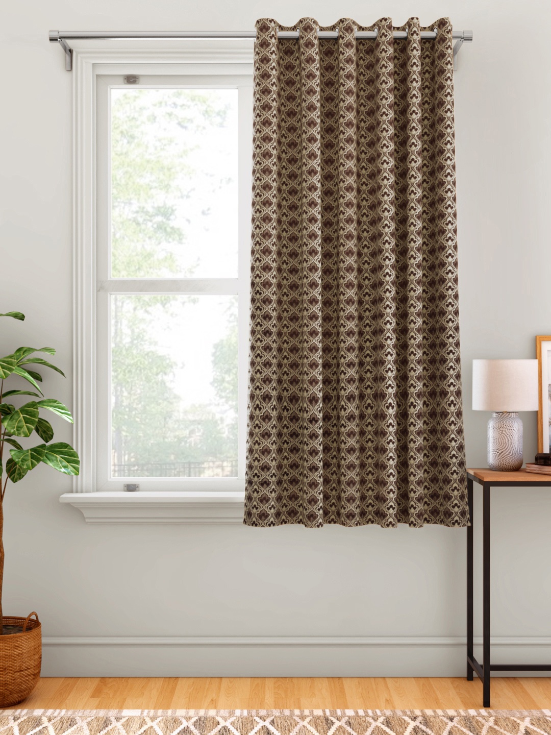 

Aura Brown & Off-White Ethnic Motif Patterned Single Window Curtain