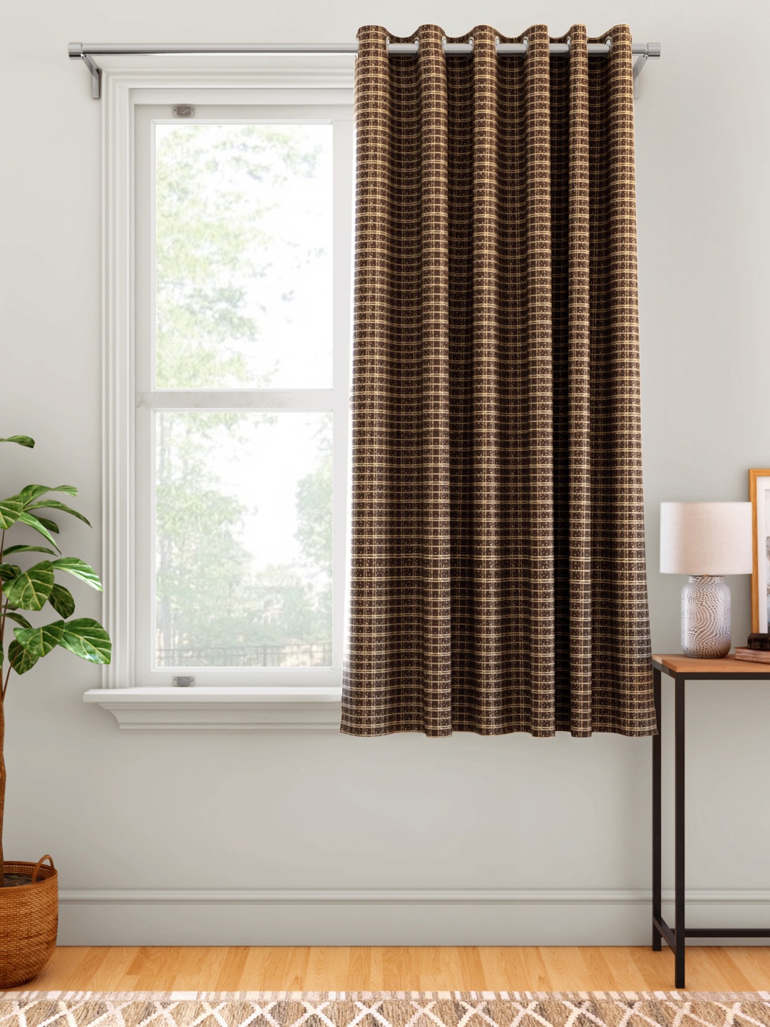 

Aura Brown & Beige Geometric Patterned Single Window Curtain
