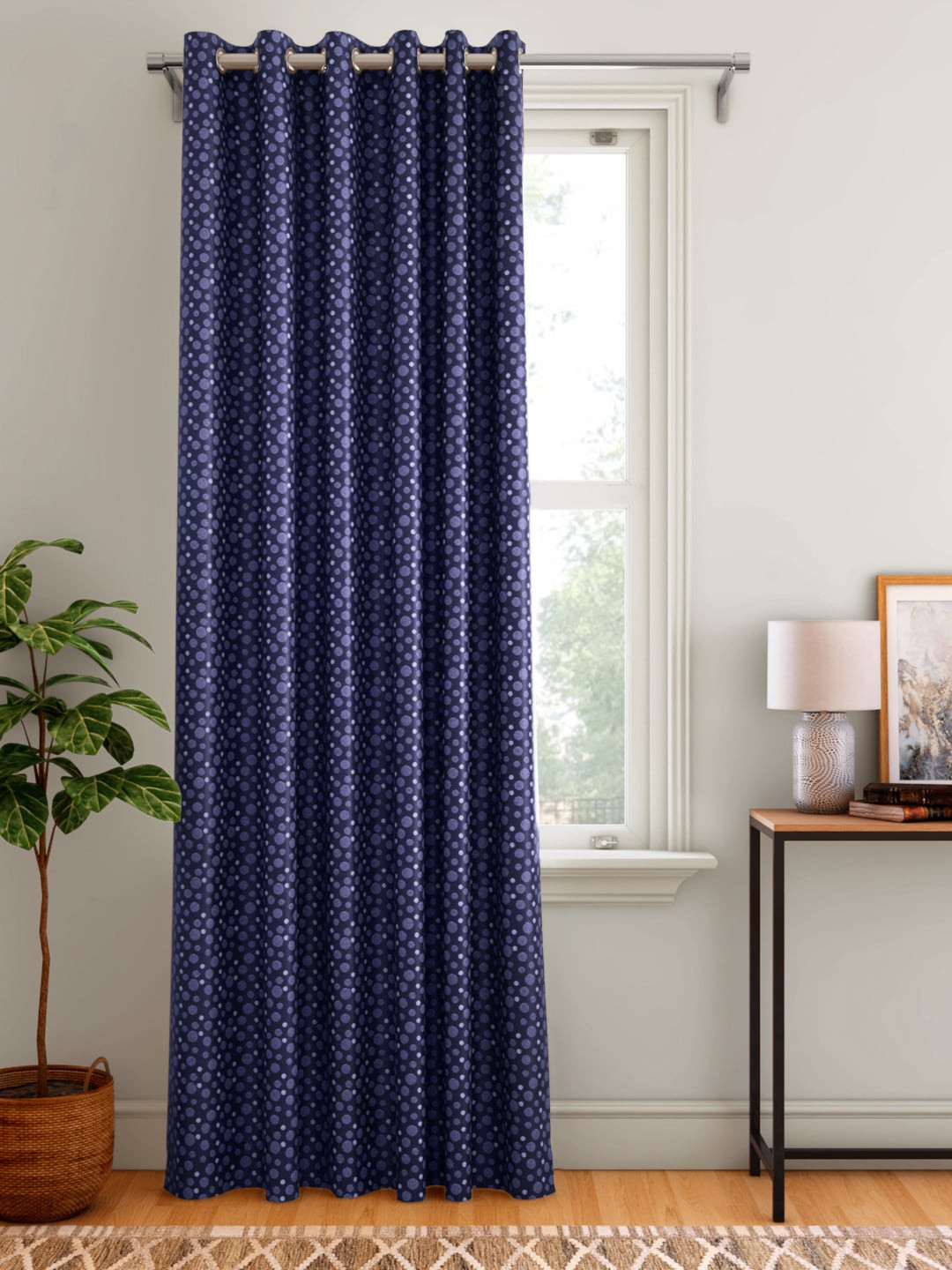 

Aura Navy Blue Polka Dots Single Door Curtain