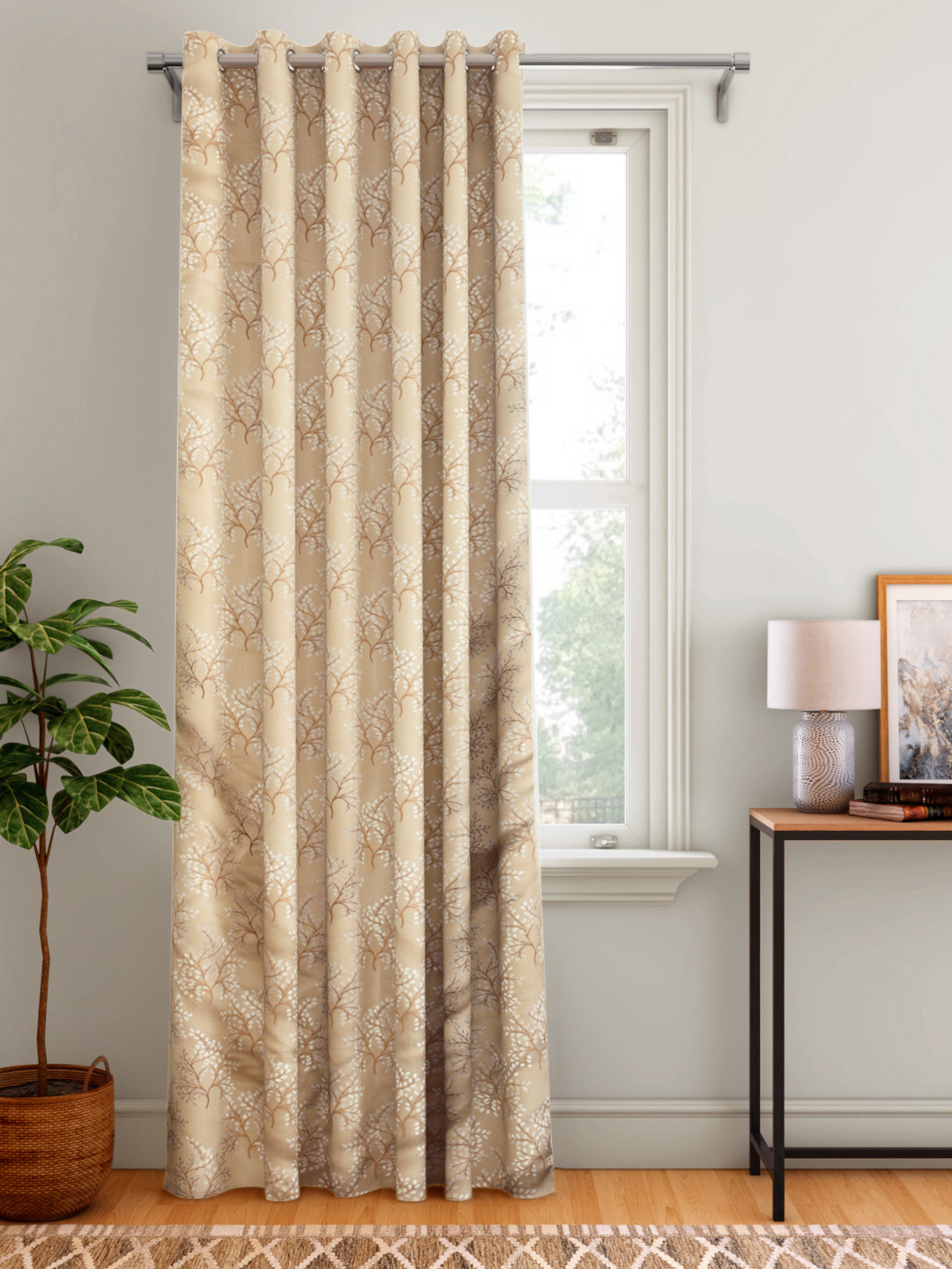 

Aura Beige & Silver Floral Single Door Curtain