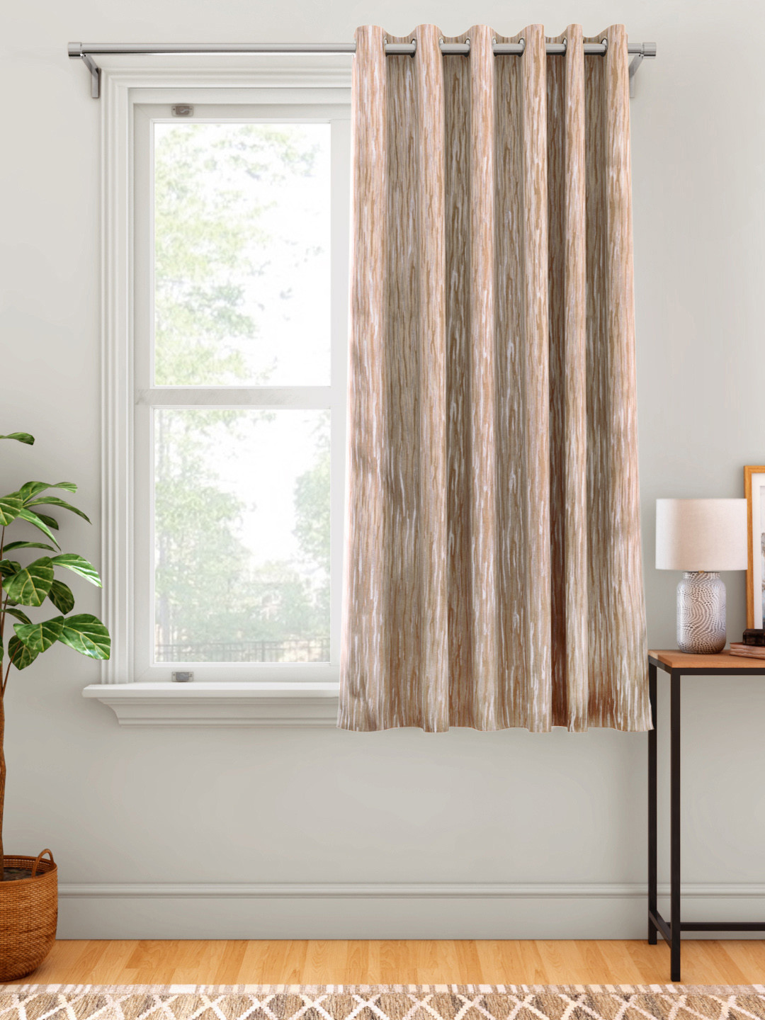 

Aura Golden & White Striped Single Window Curtain, Gold