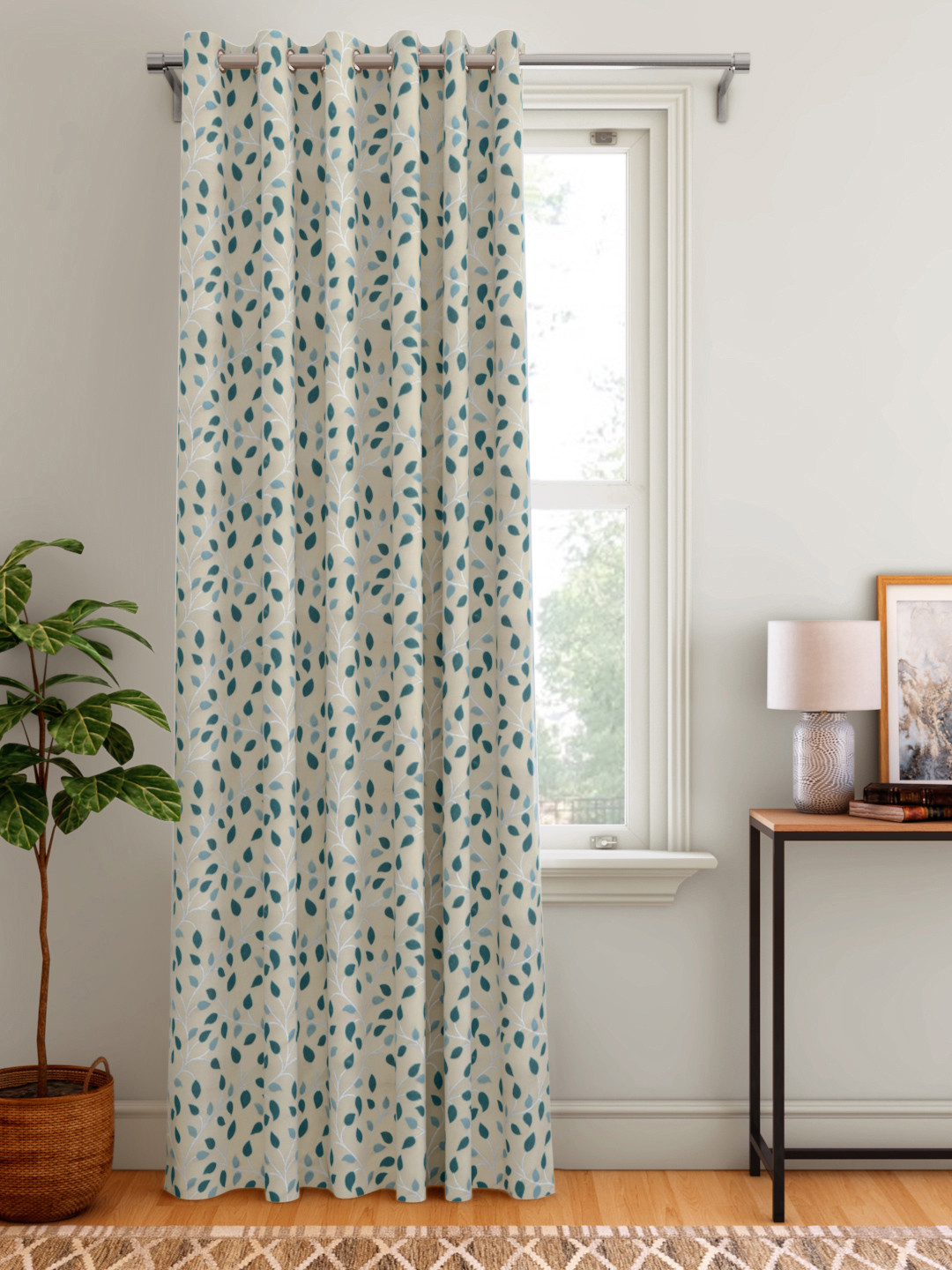 

Aura Beige & Teal Green Leaf Patterned Door Curtain