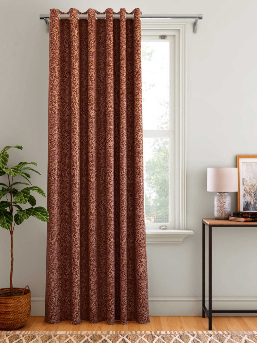 

Aura Maroon &Beige Abstract Patterned Single Door Curtain