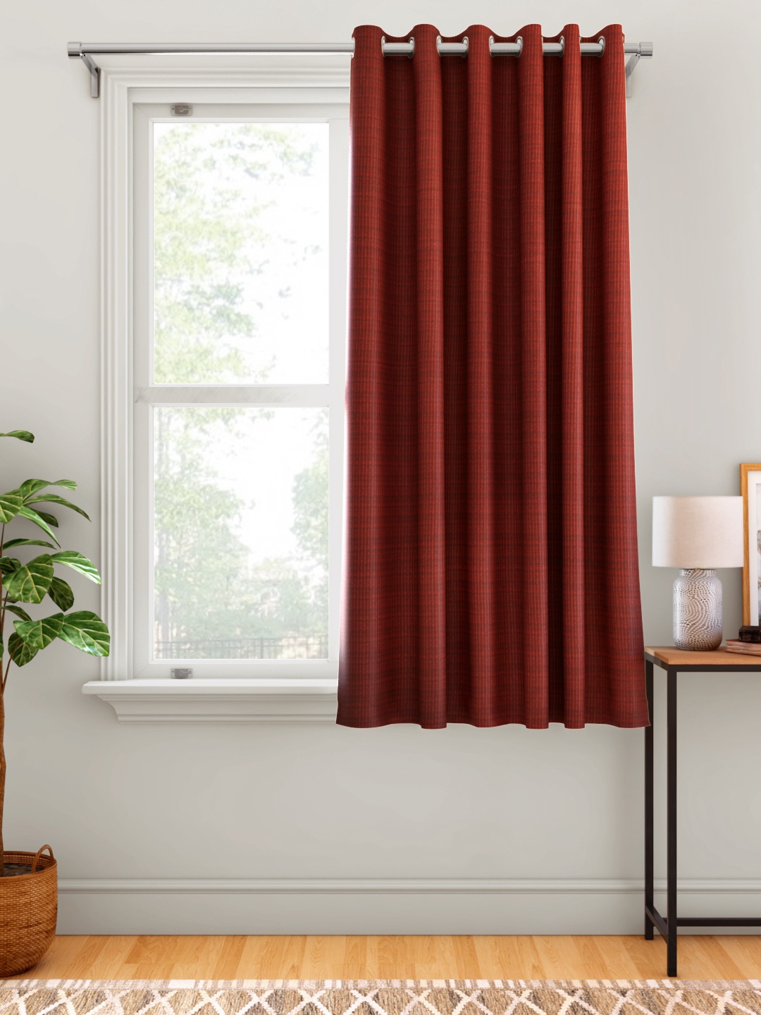 

Aura Maroon Striped Single Window Curtain