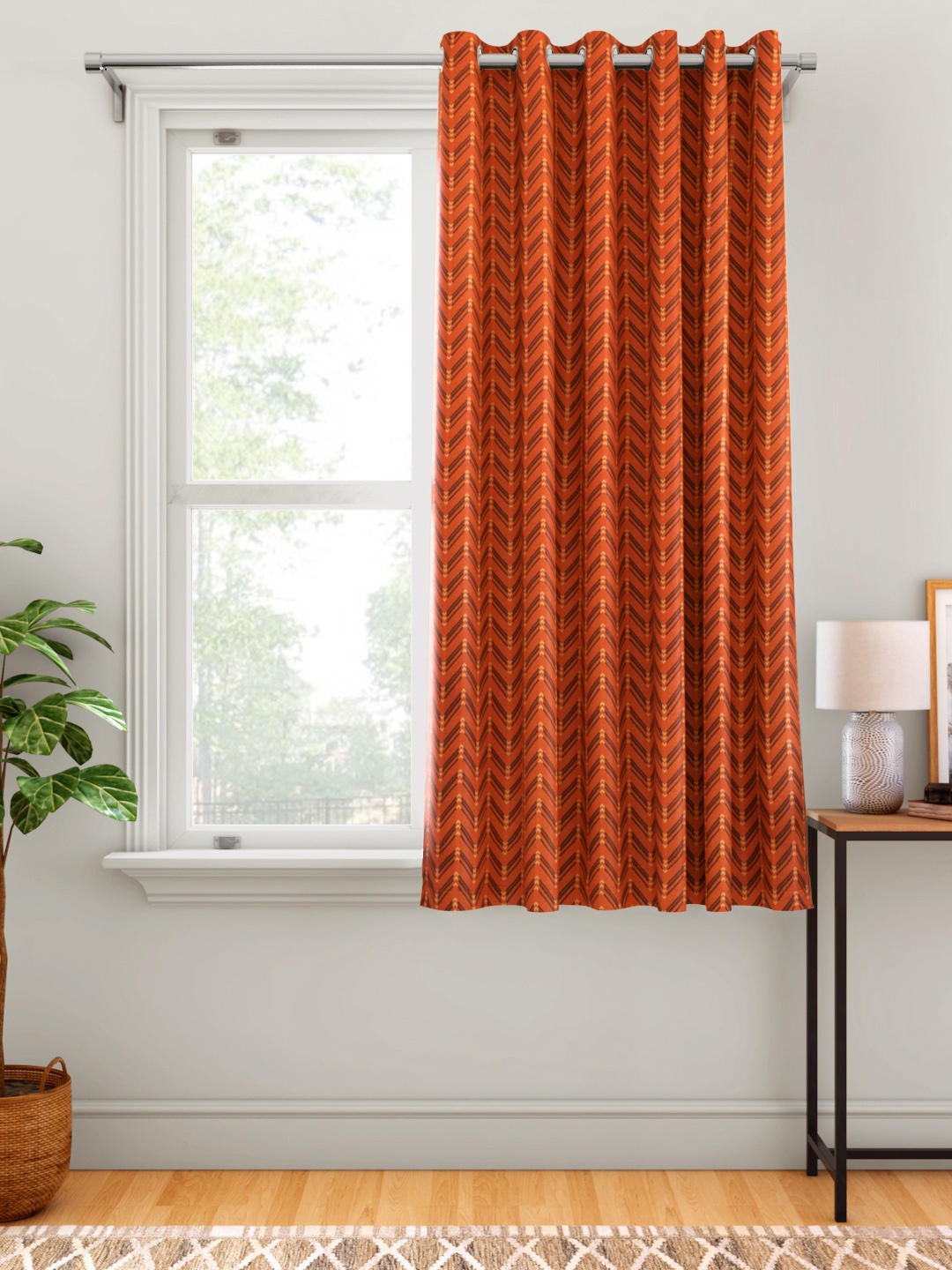 

Aura Orange & Brown Geometric Print Single Window Curtain