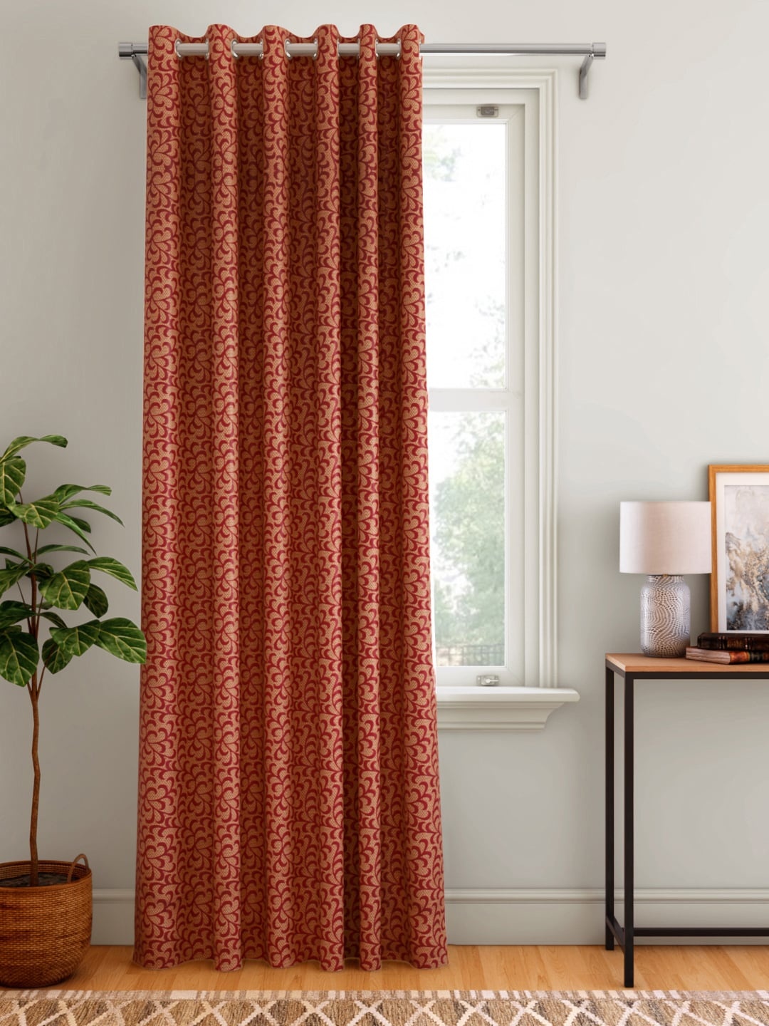 

Aura Red & Beige Ethnic Motif Patterned Single Door Curtain