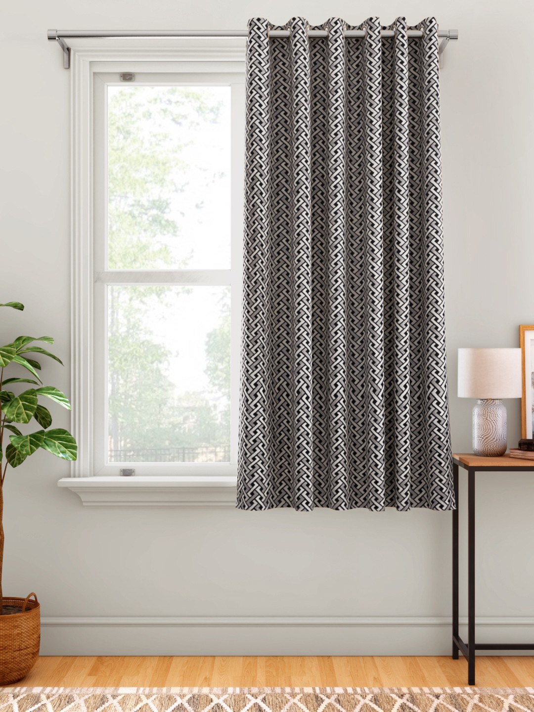 

Aura Grey & Black Single Patterned Single Window Curtain