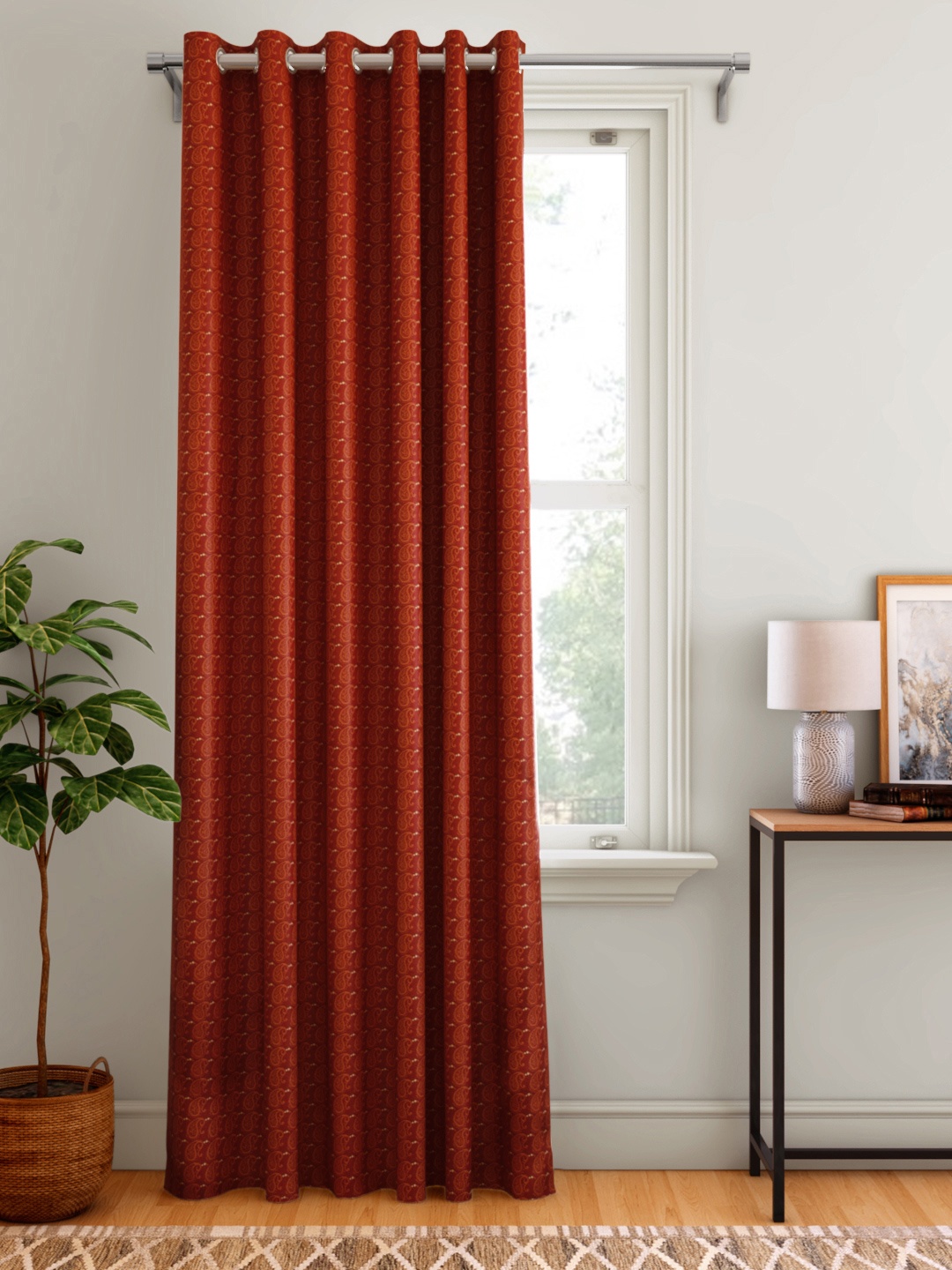 

Aura Rust Orange Paisley Print Single Door Curtain