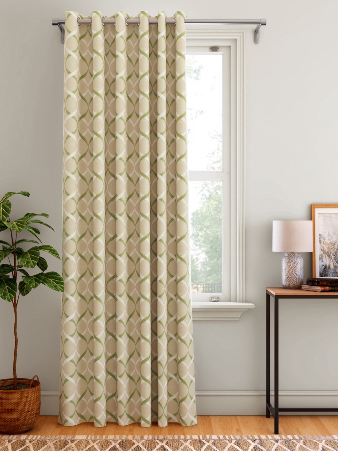 

Aura Beige & Gold-Toned Spiral Patterned Door Curtain