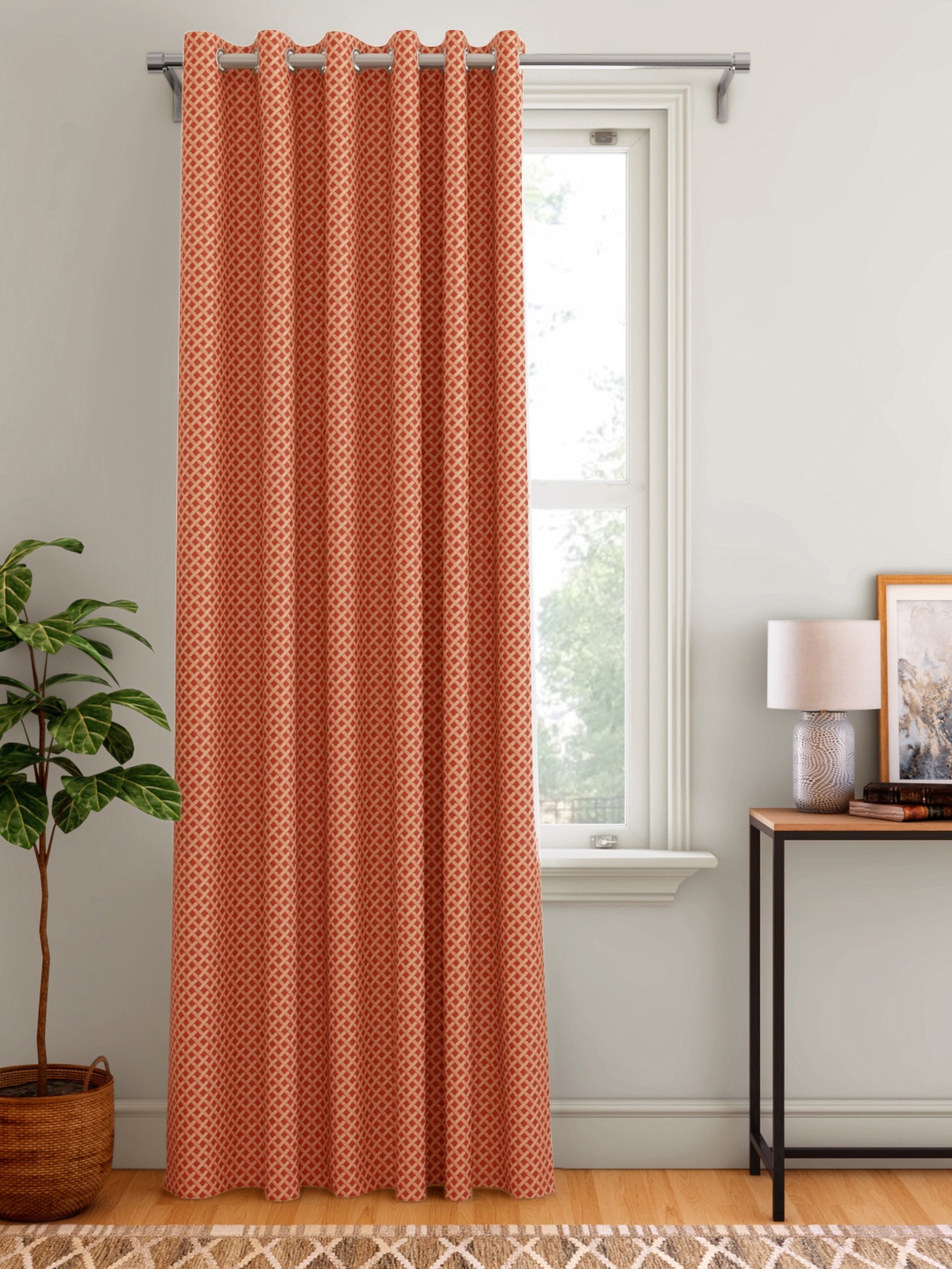 

Aura Rust Orange & Beige Geometric Patterned Door Curtain