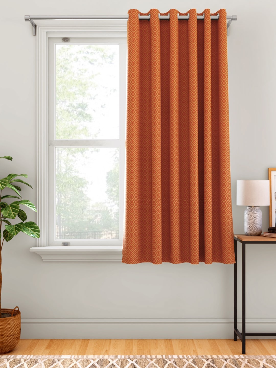 

Aura Orange & Beige Geometric Patterned Single Window Curtain