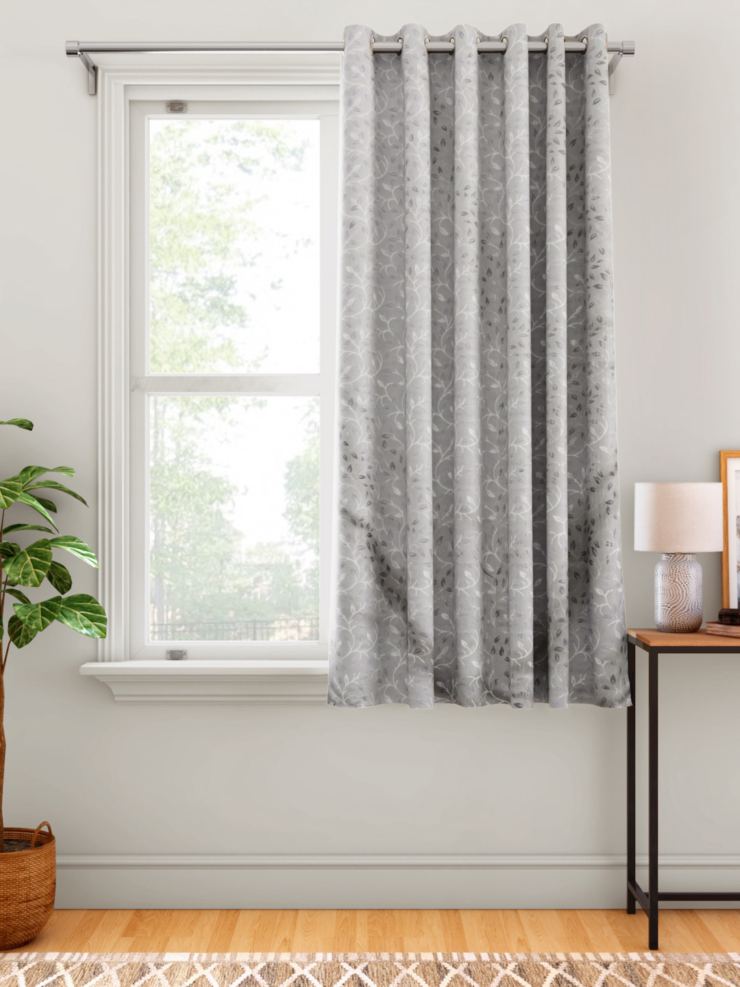 

Aura Grey Floral Single Window Curtain
