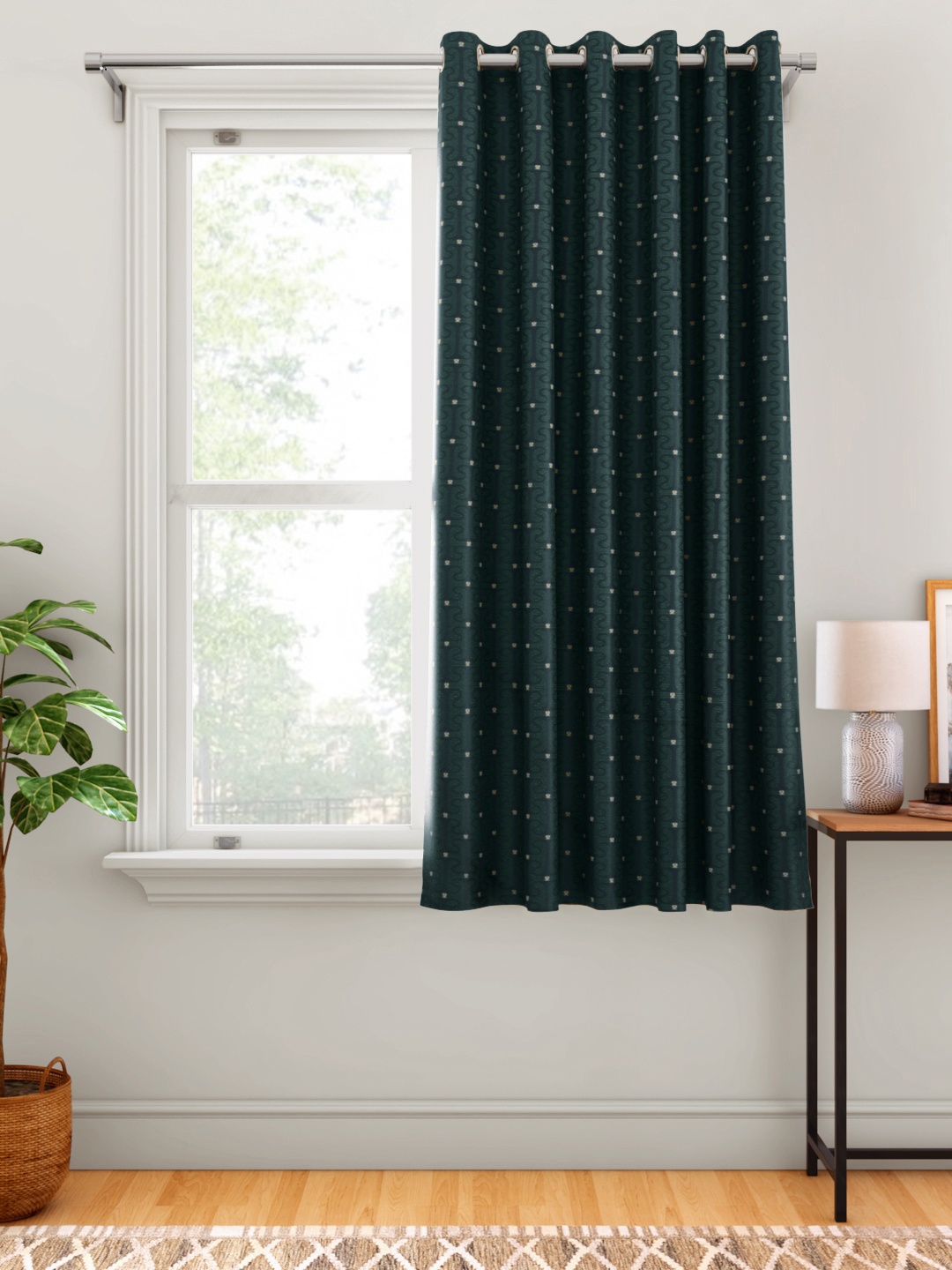 

Aura Teal Blue & Cream-Coloured Ethnic Motifs Patterned Single Window Curtain