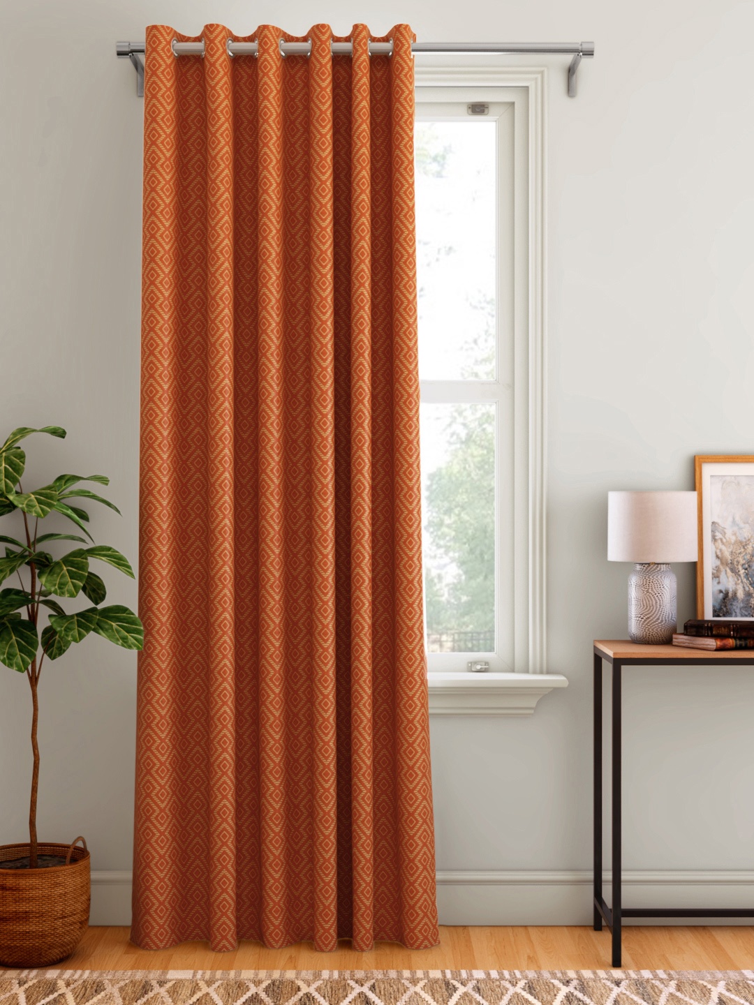 

Aura Orange & Beige Geometric Patterned Single Door Curtain