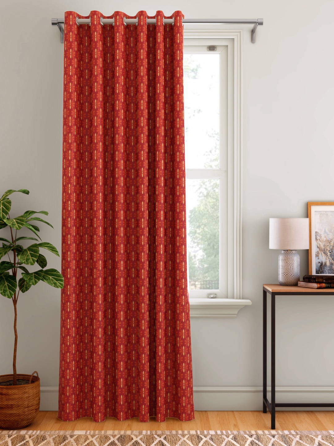 

Aura Rust Red & Orange Floral Patterned Door Curtain