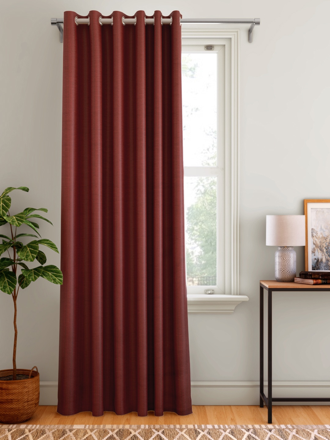 

Aura Maroon Striped Single Door Curtain