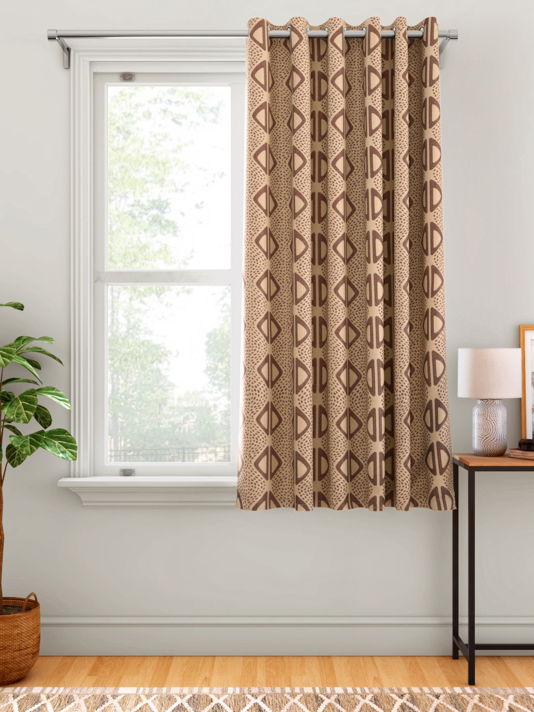 

Aura Beige & Brown Abstract Patterned Single Window Curtain
