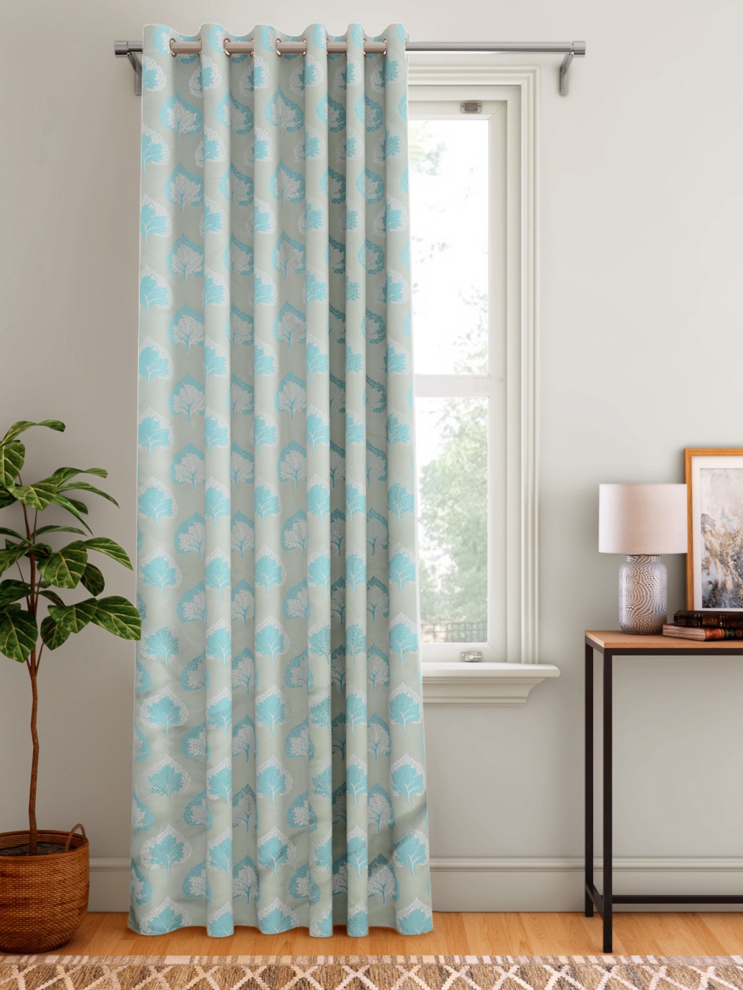 

Aura Beige & Blue Ethnic Motifs Self Design Door Curtain
