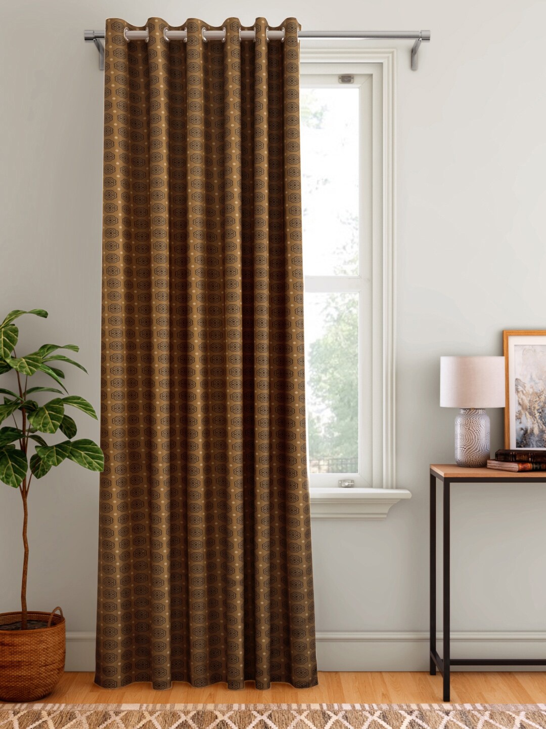 

Aura Mustard Brown Ethnic Motifs Patterned Single Door Curtain