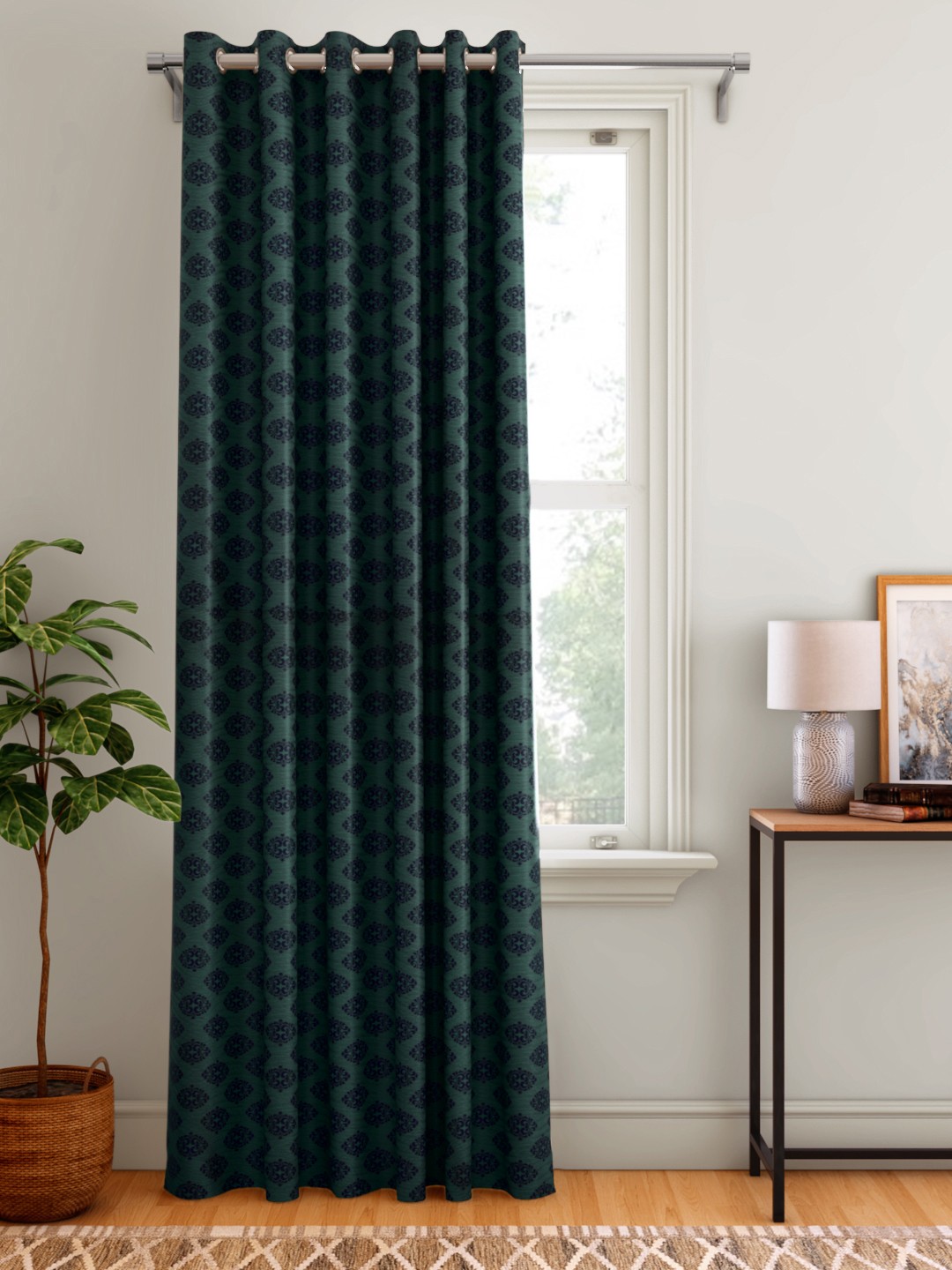 

Aura Green& Navy Blue Ethnic Patterned Single Door Curtain