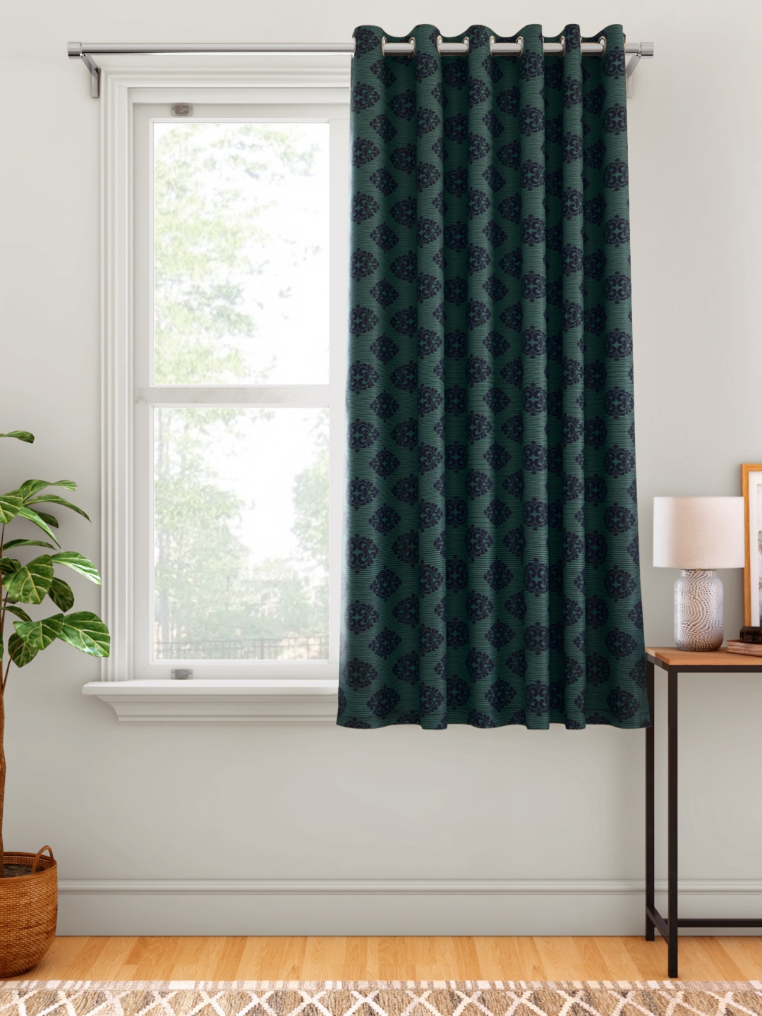 

Aura Green & Navy Blue Ethnic Motifs Patterned Single Window Curtain