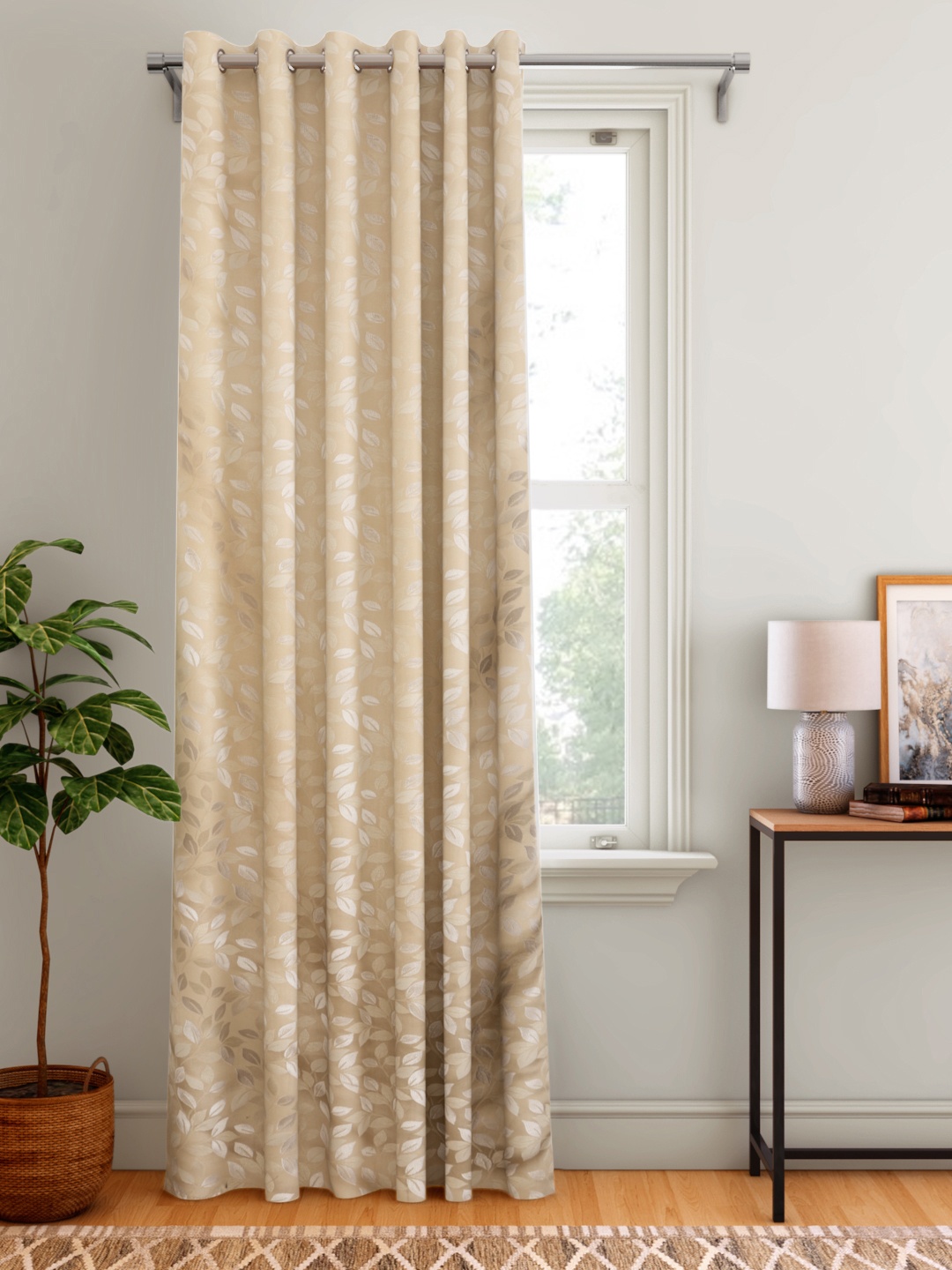 

Aura Golden Floral Single Door Curtain, Gold