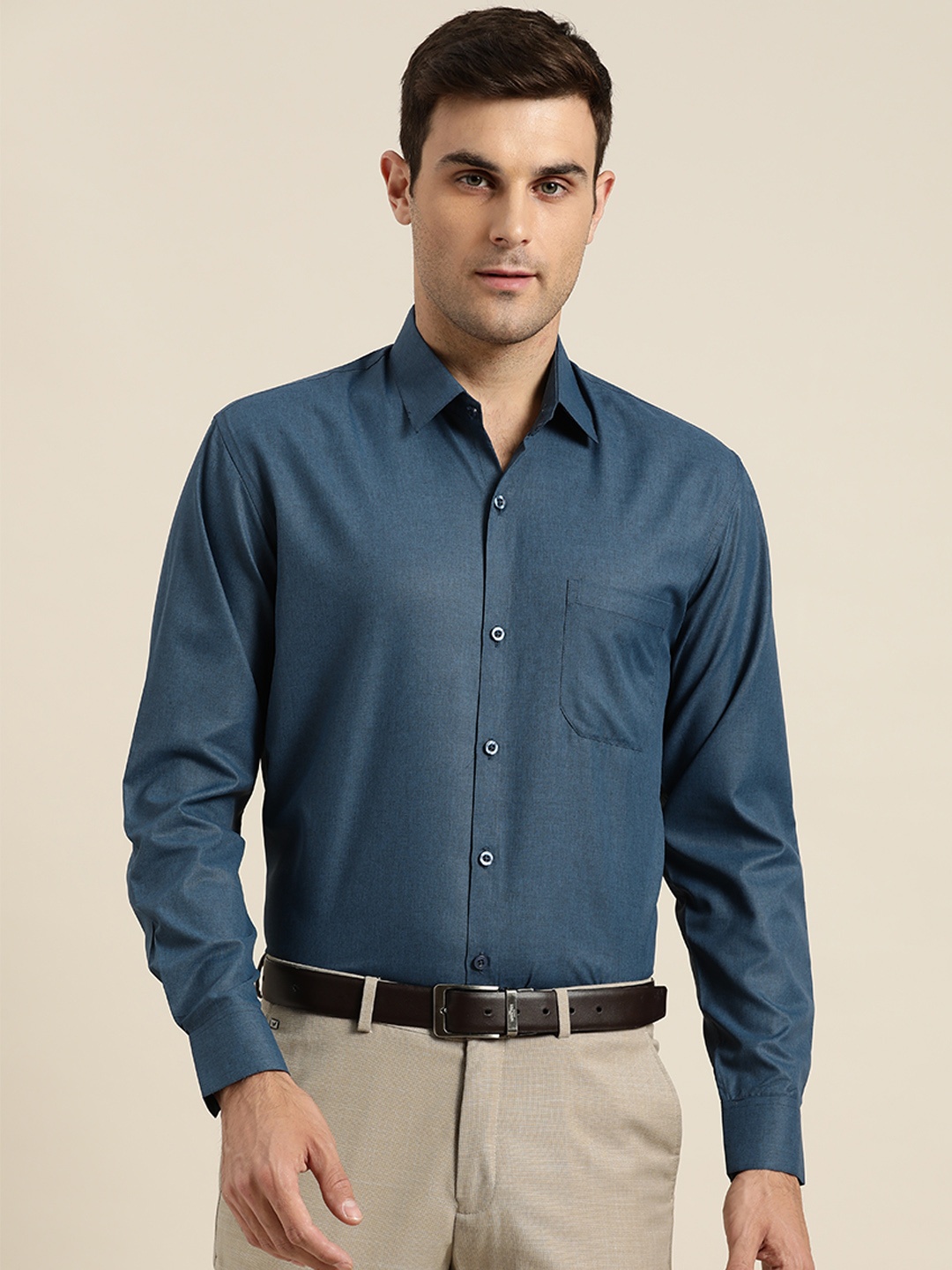 

SOJANYA Men Teal Blue Classic Regular Fit Solid Casual Shirt