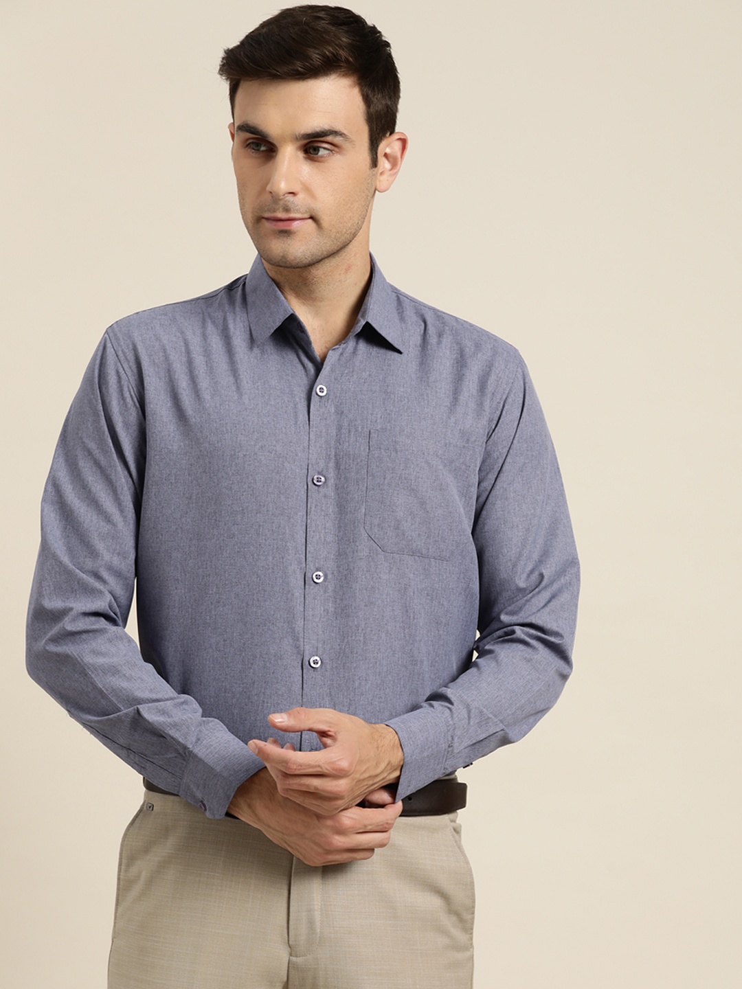 

SOJANYA Men Blue Cotton Classic Regular Fit Solid Formal Shirt
